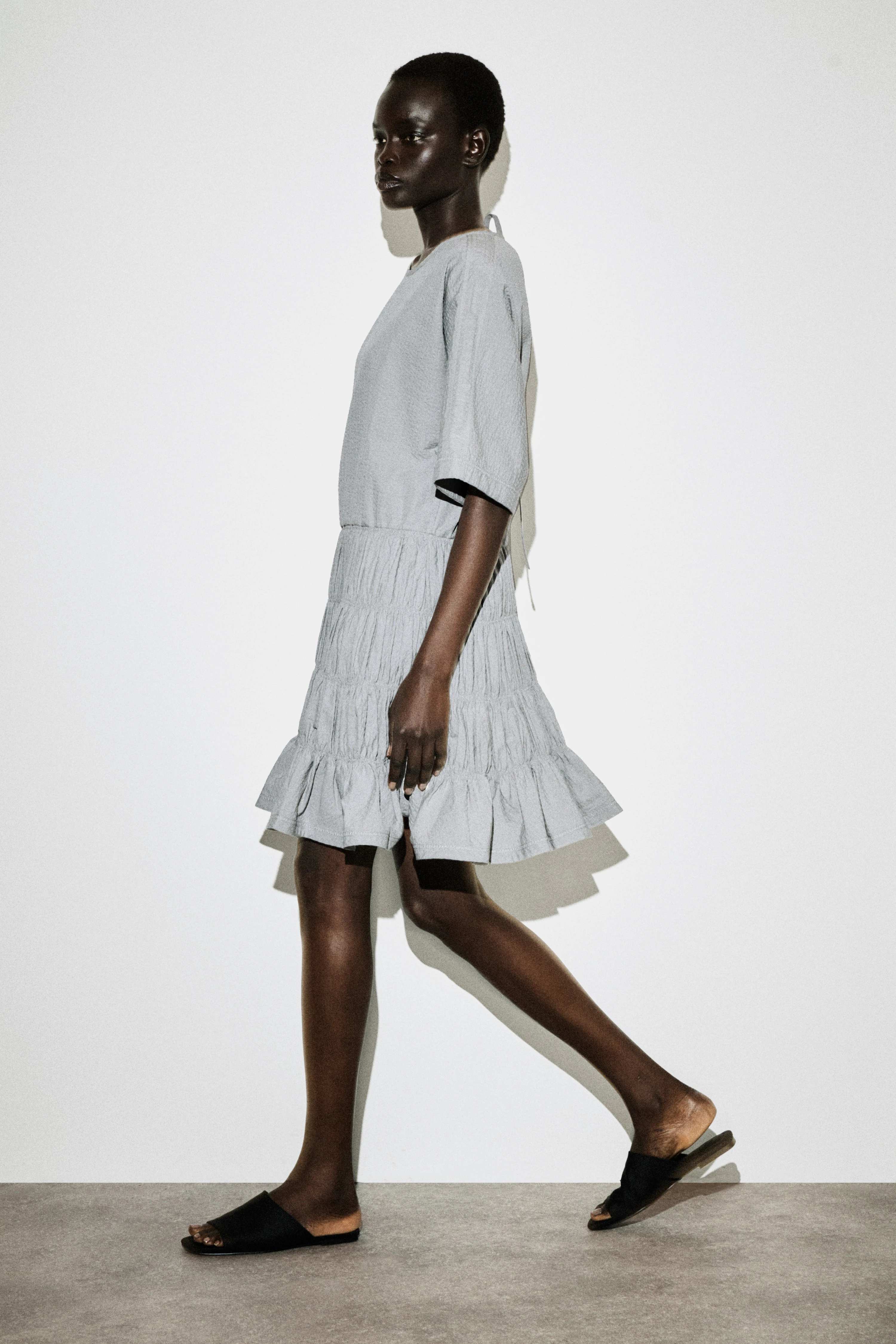SMOCKED SEERSUCKER MINI DRESS - 4
