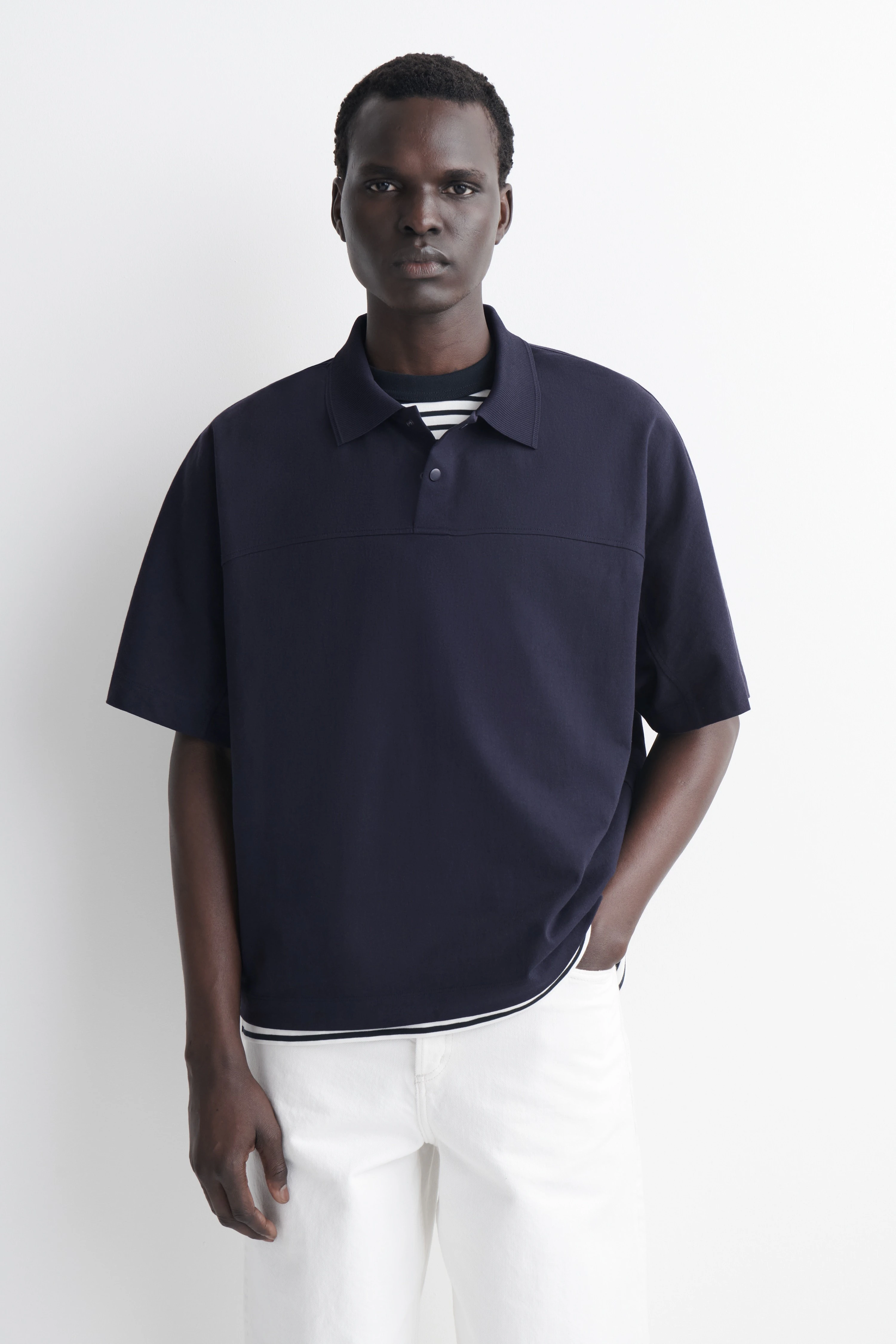 PRESS-STUD COTTON POLO SHIRT - 1