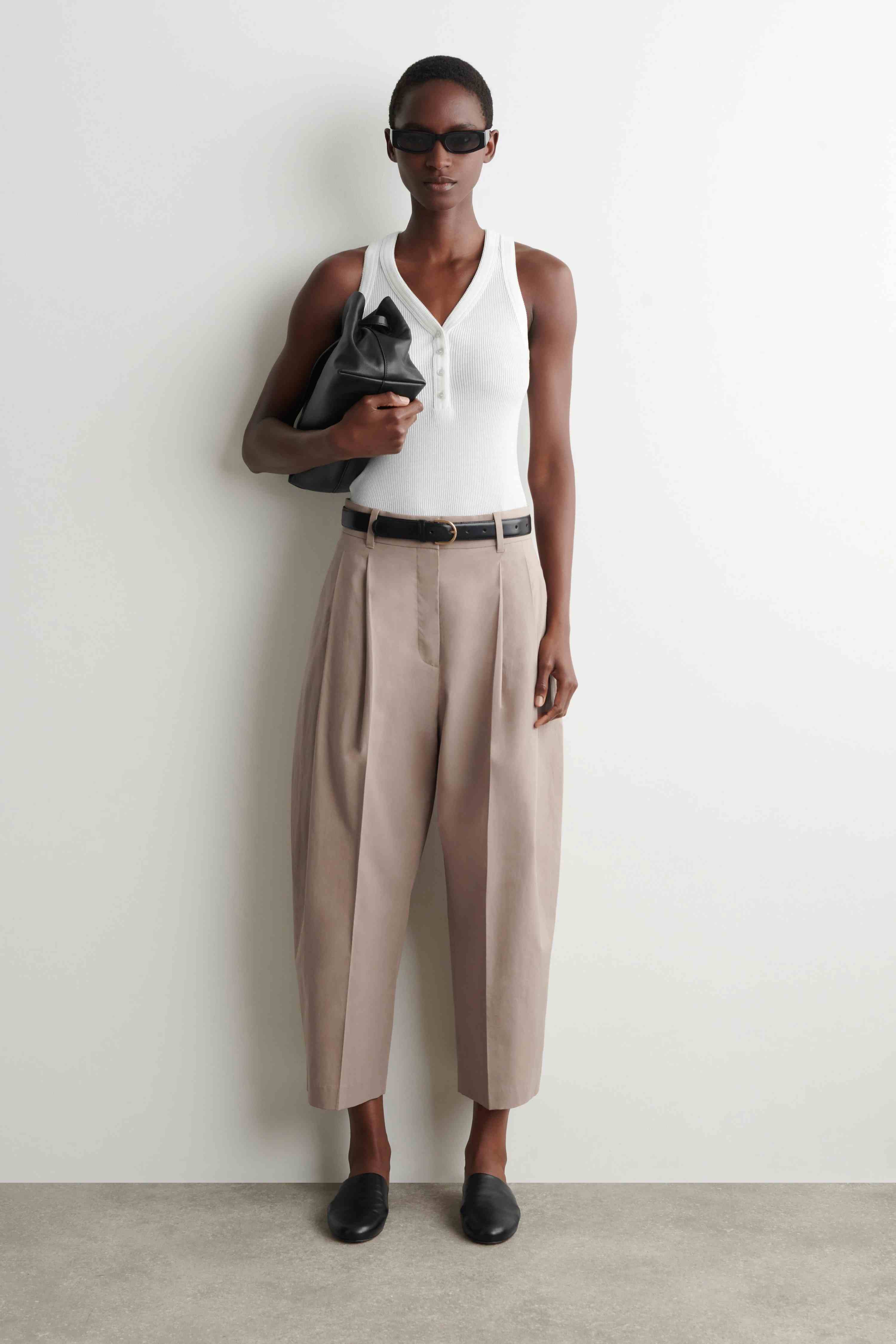 TAILORED COTTON BARREL-LEG TROUSERS