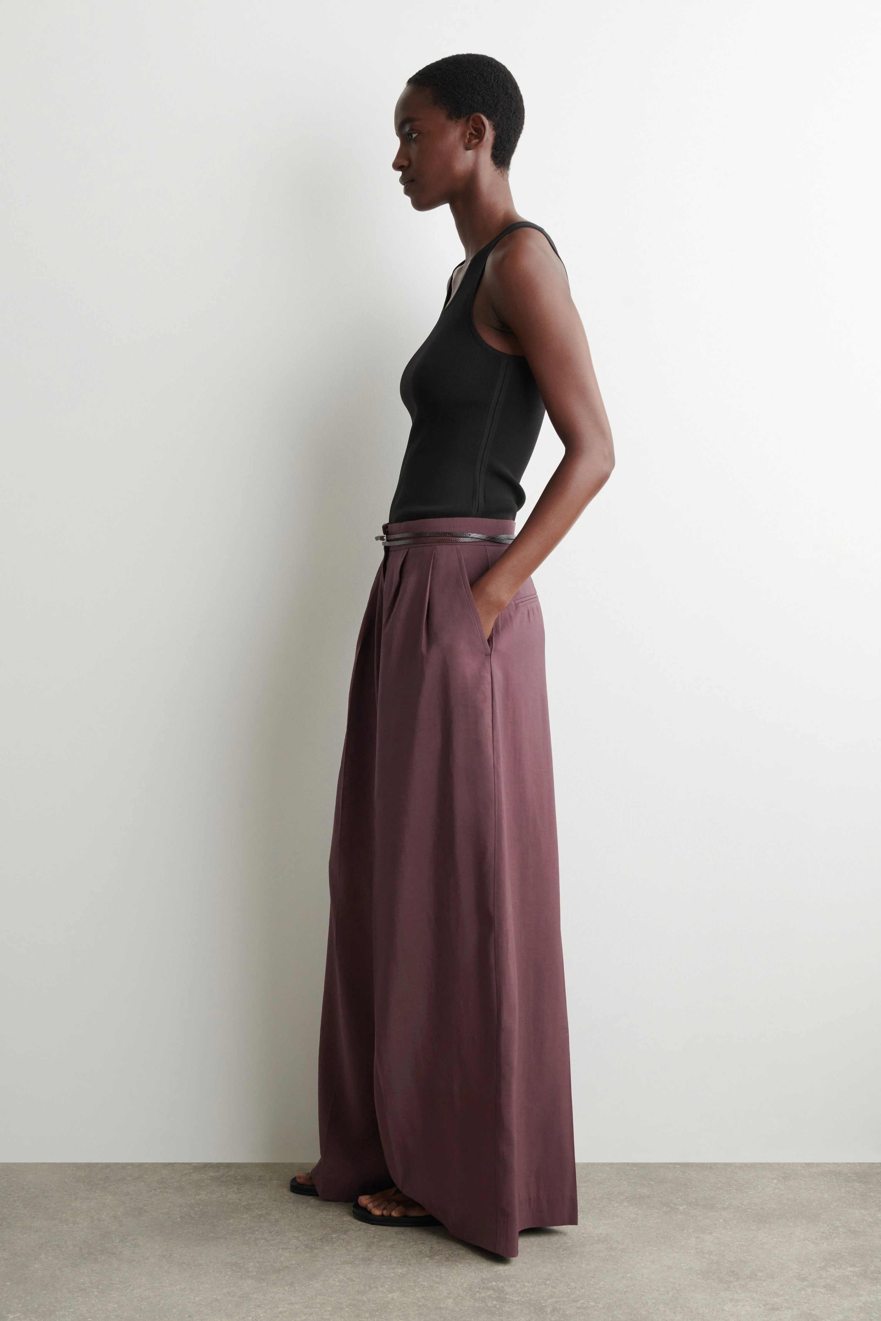 PLEATED MODAL WIDE-LEG TROUSERS - 5