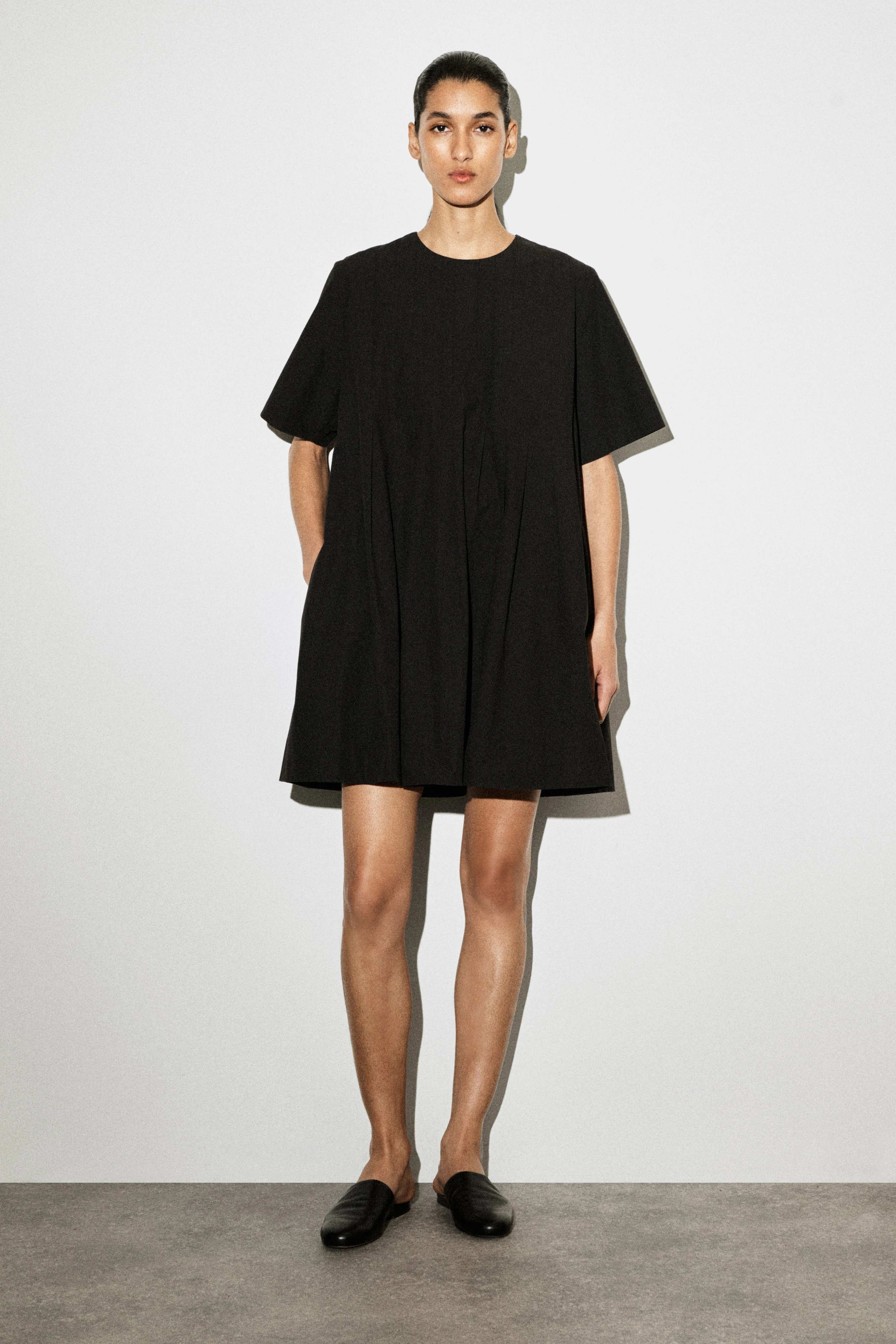 PLEATED COTTON-POPLIN MINI DRESS