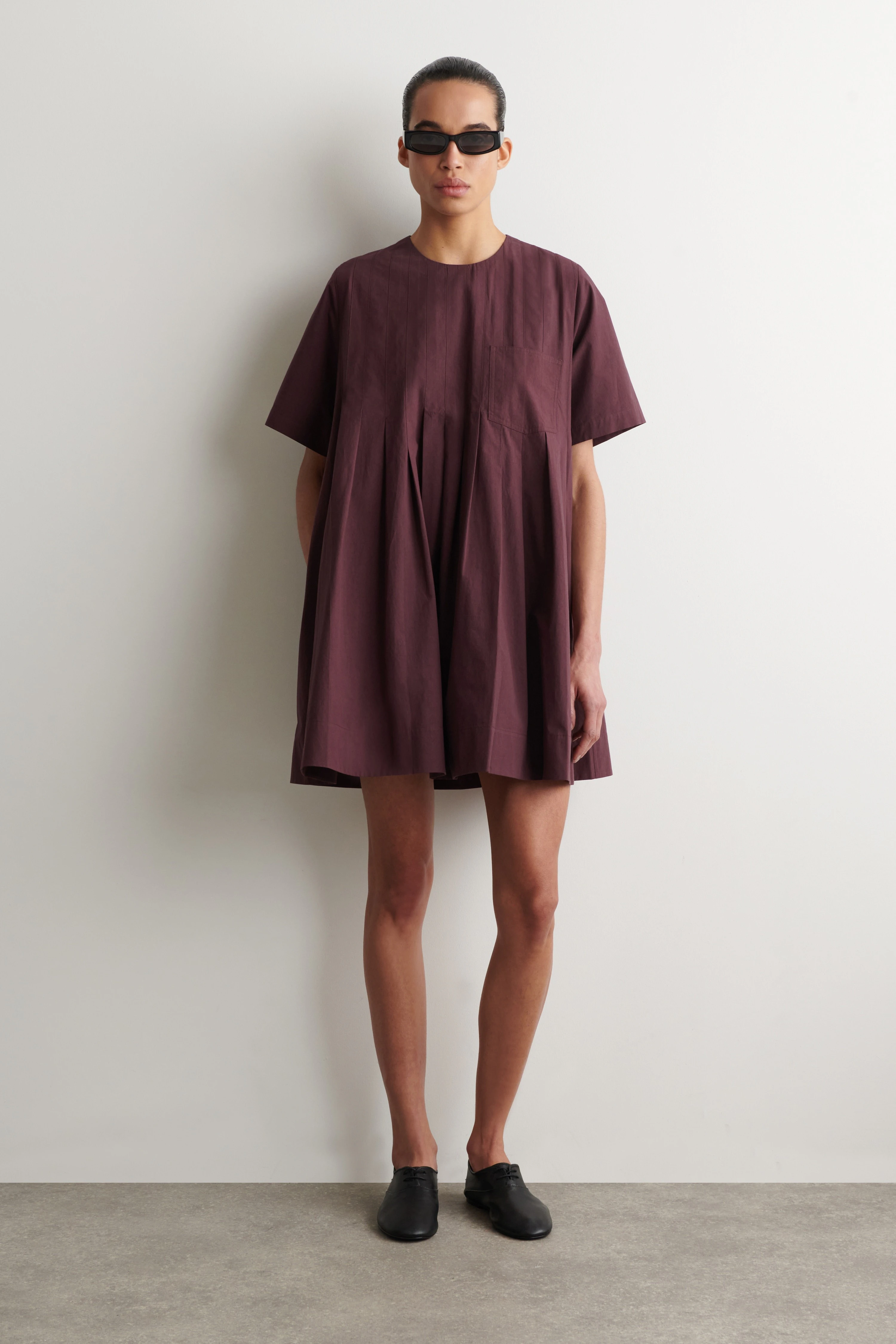 PLEATED COTTON-POPLIN MINI DRESS - 1