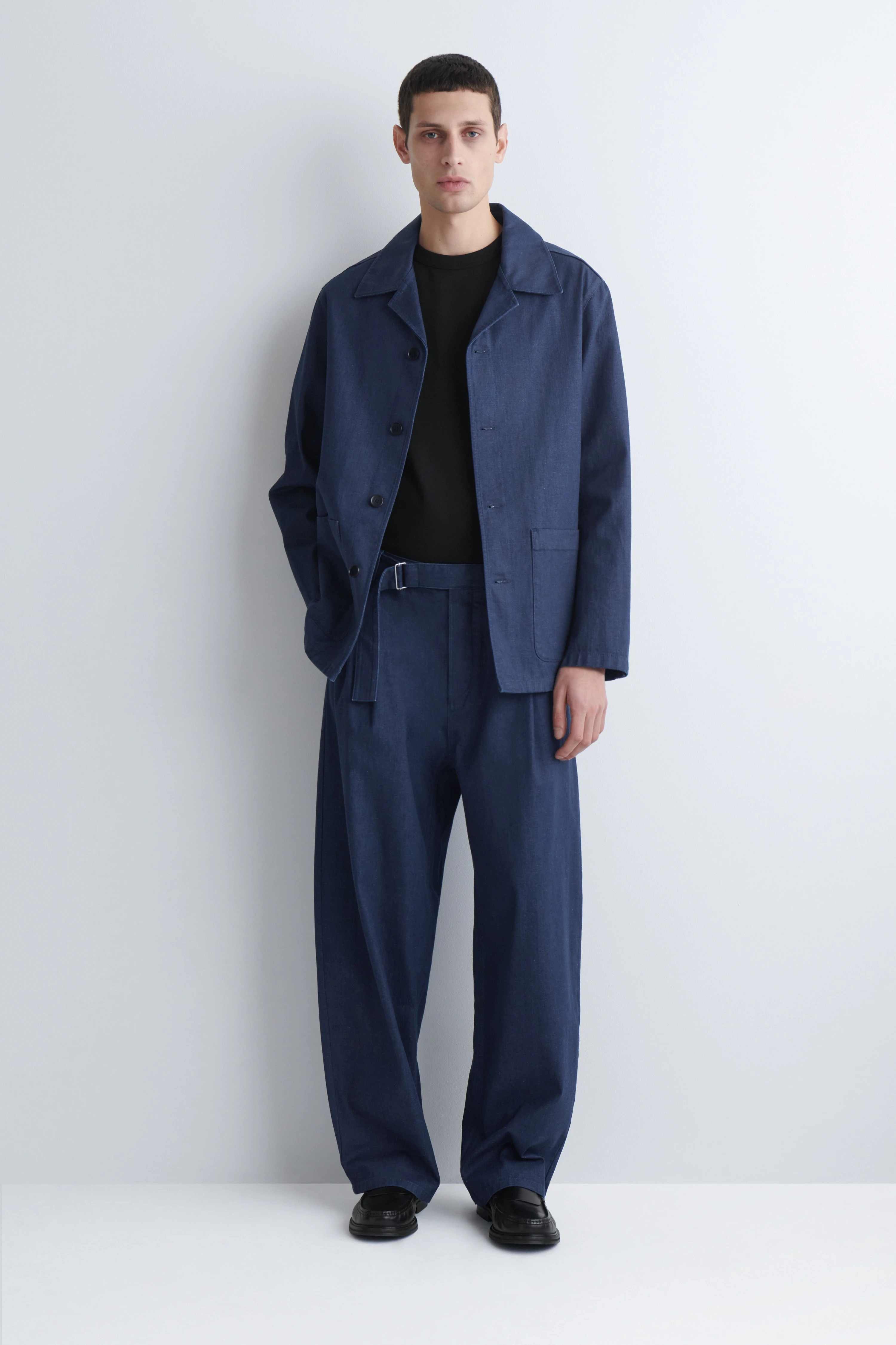 BELTED DENIM RELAXED-FIT BARREL-LEG TROUSERS - 1