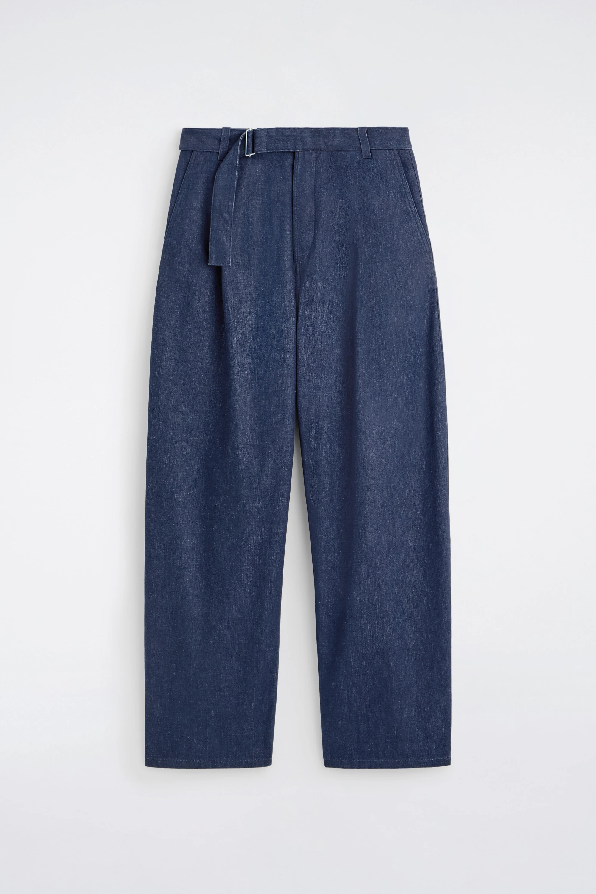 BELTED DENIM RELAXED-FIT BARREL-LEG TROUSERS - 6