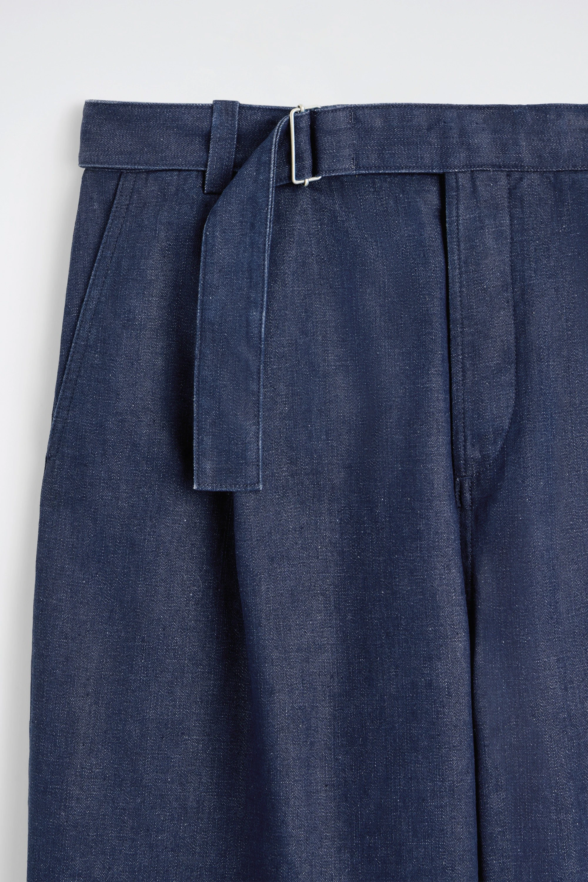 BELTED DENIM RELAXED-FIT BARREL-LEG TROUSERS - 7