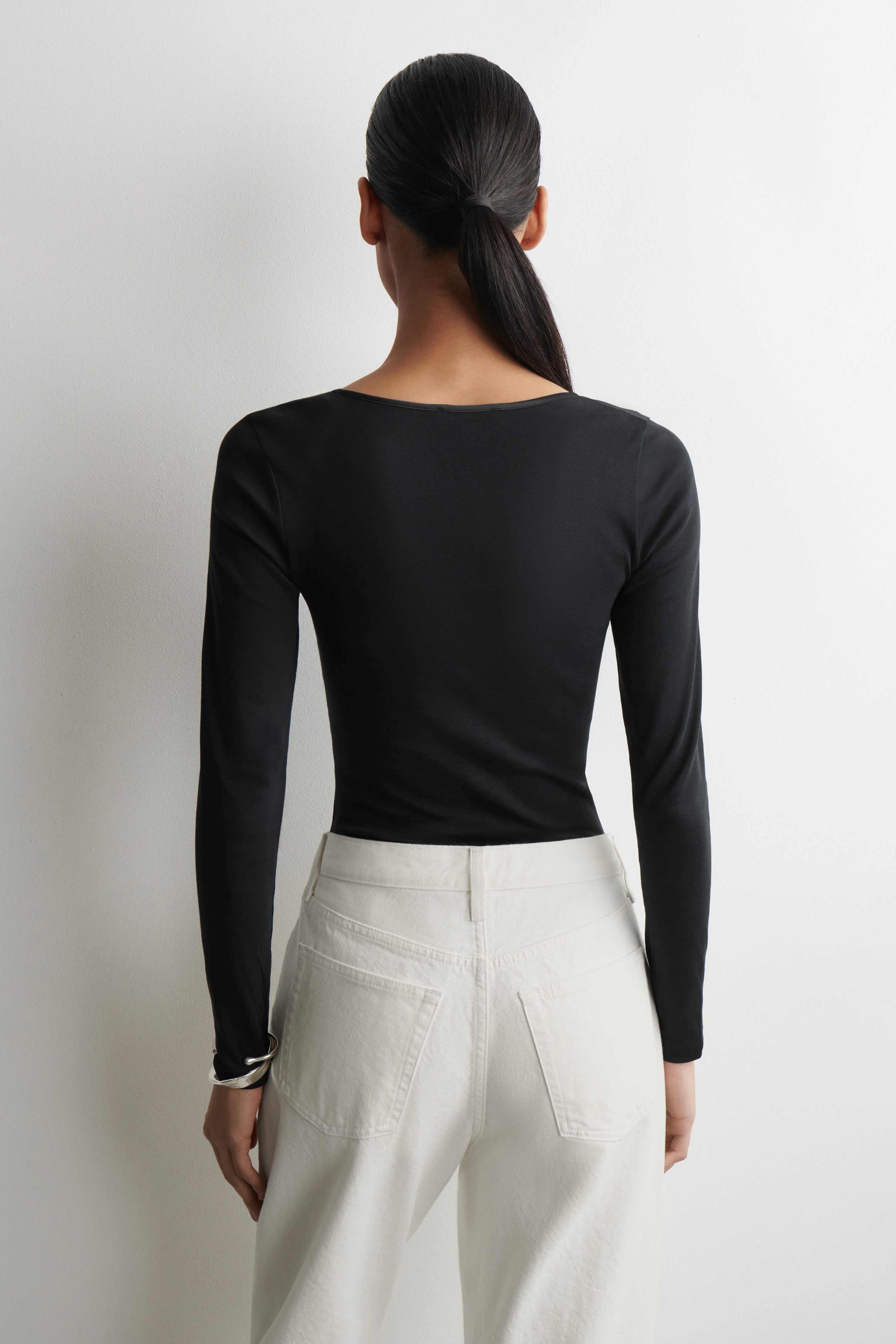SATIN-TRIMMED COTTON-JERSEY LONG-SLEEVED TOP - 2