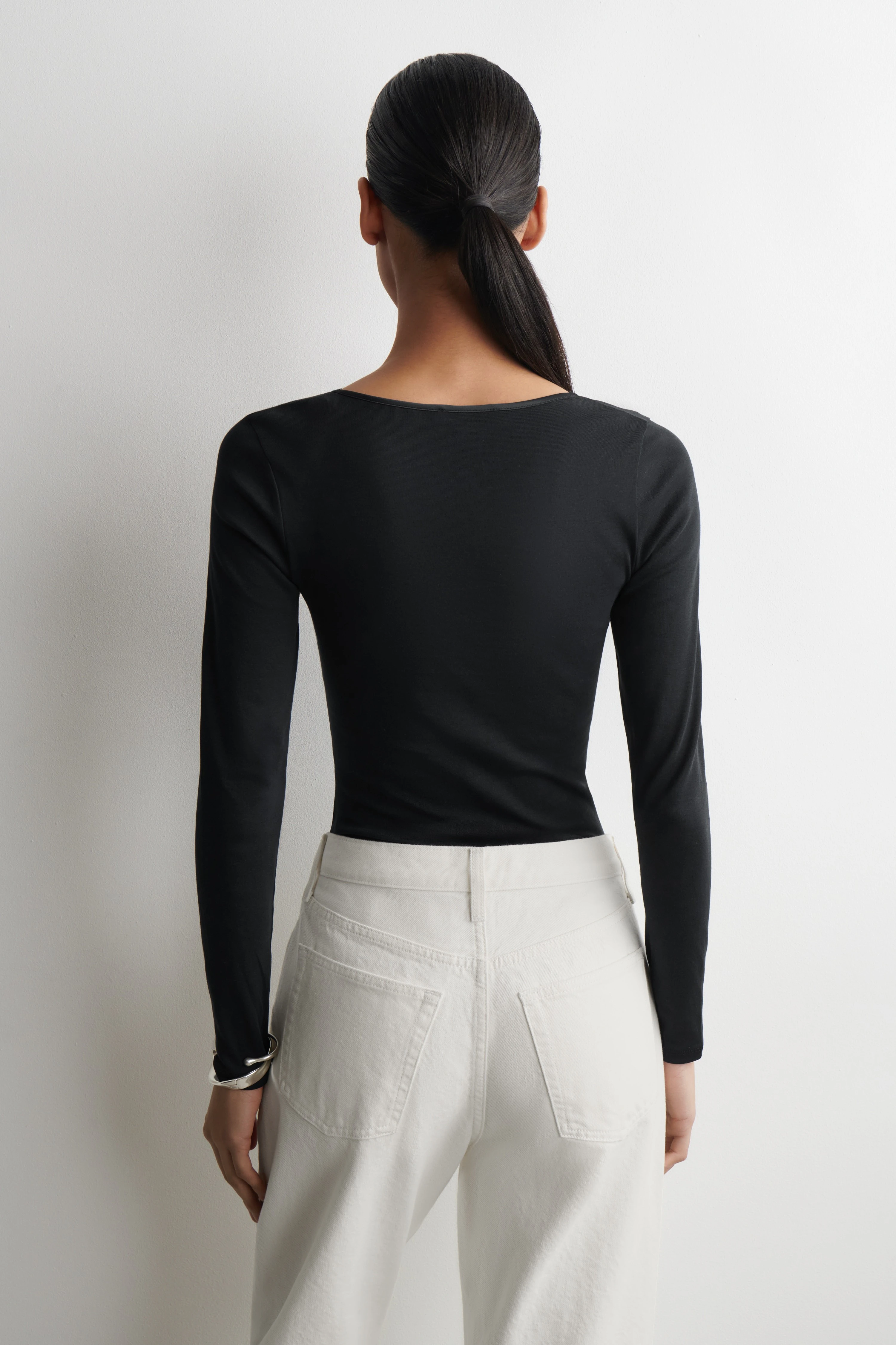 SATIN-TRIMMED COTTON-JERSEY LONG-SLEEVED TOP - 2