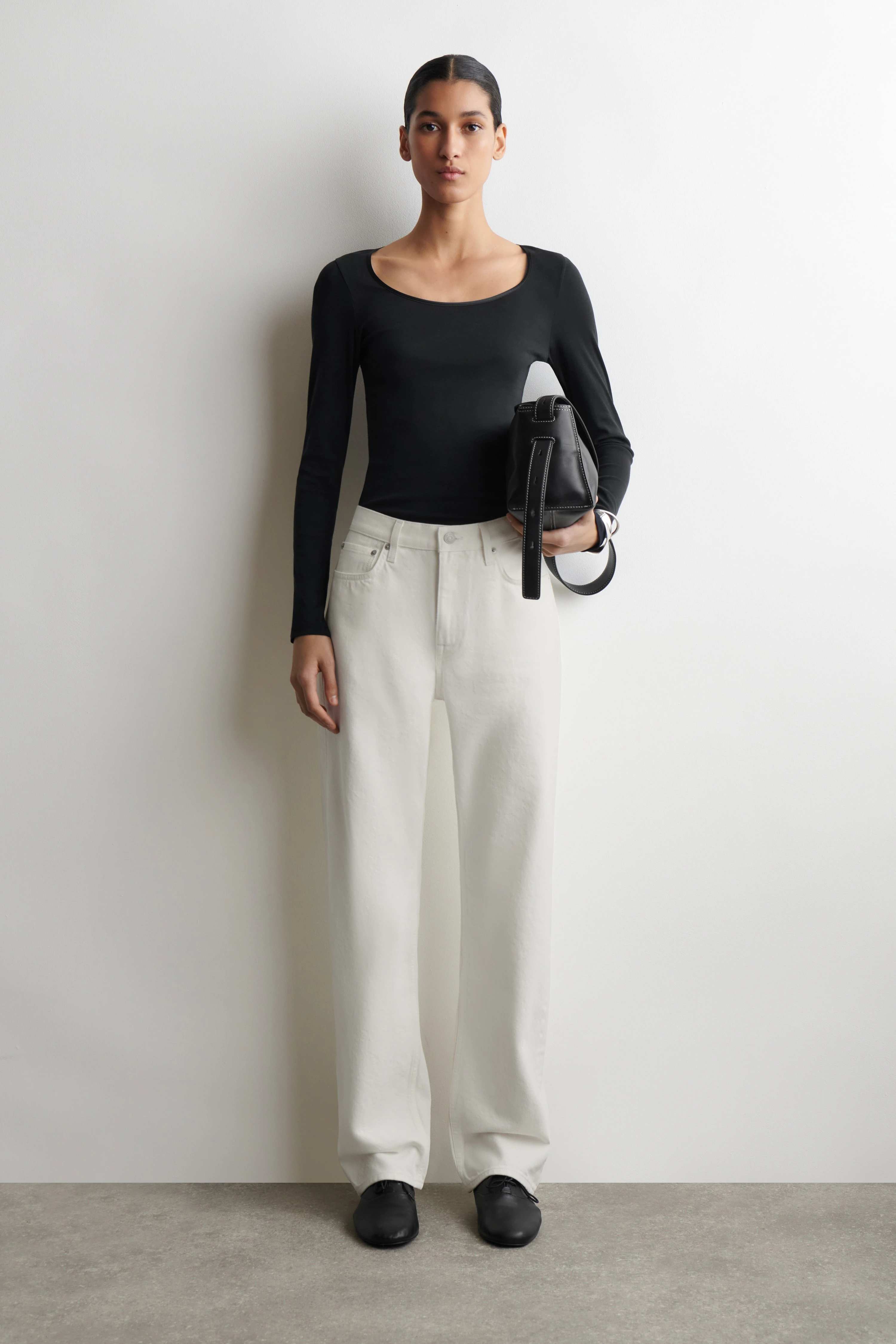 SATIN-TRIMMED COTTON-JERSEY LONG-SLEEVED TOP - 3