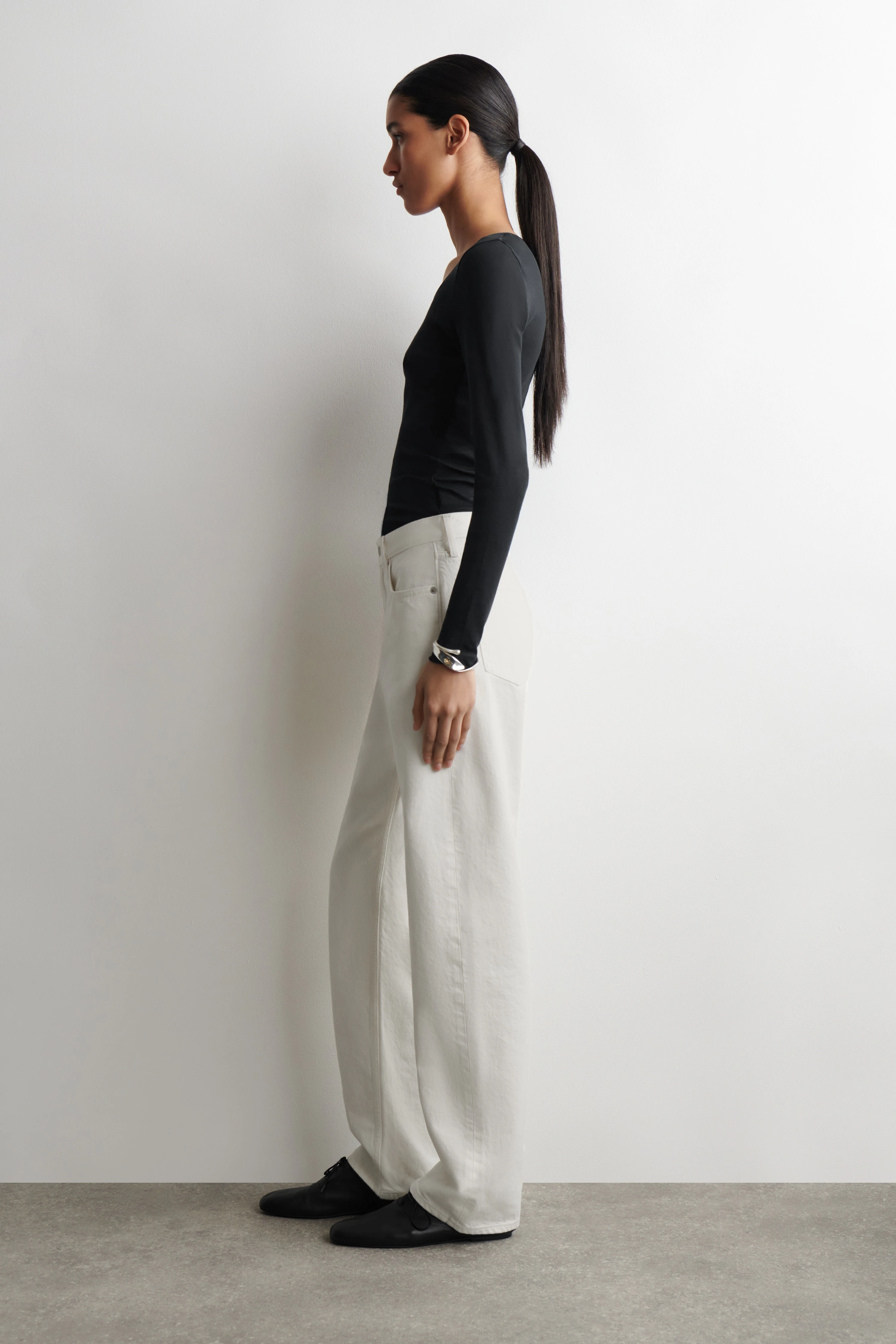 SATIN-TRIMMED COTTON-JERSEY LONG-SLEEVED TOP - 4