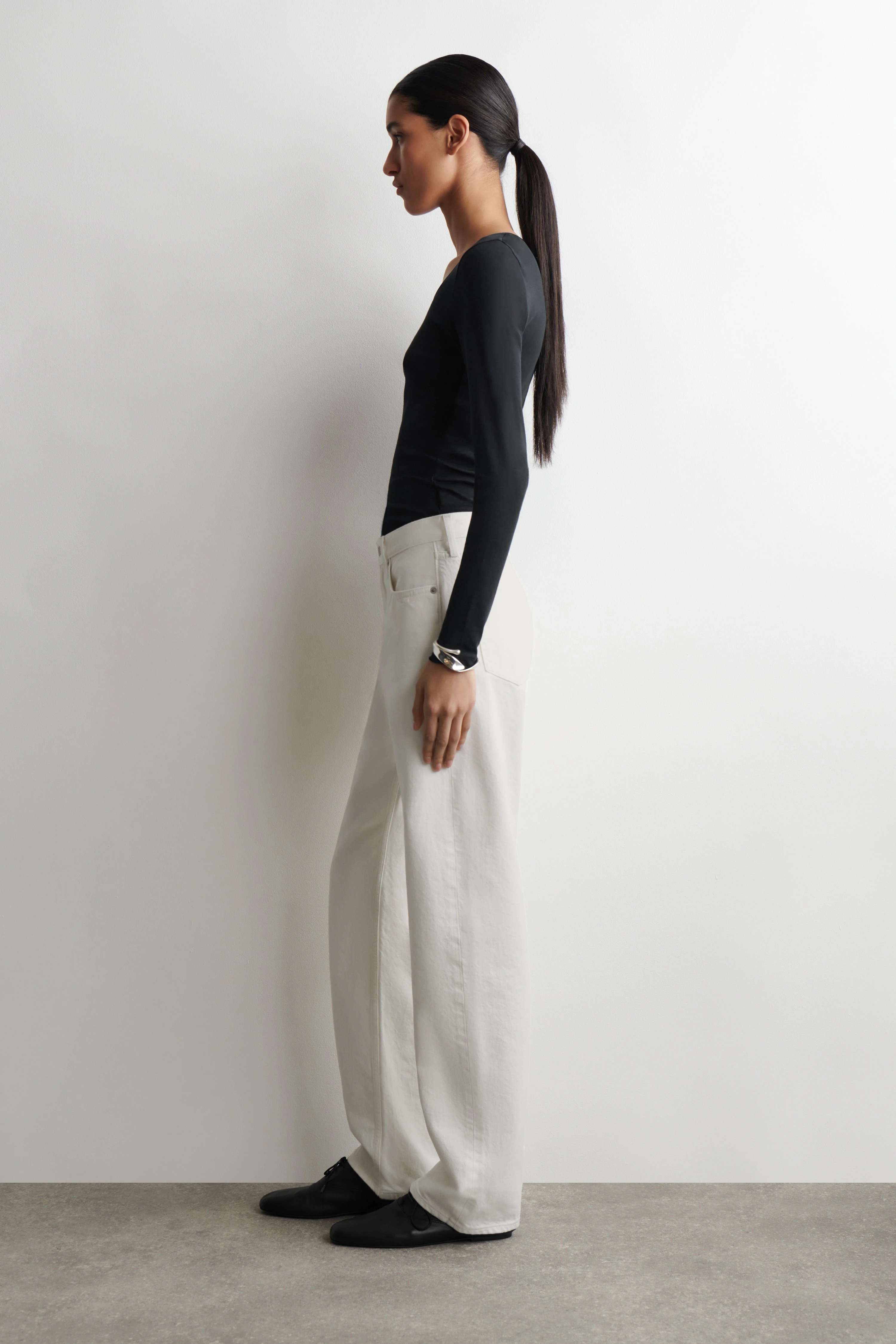 SATIN-TRIMMED COTTON-JERSEY LONG-SLEEVED TOP - 4
