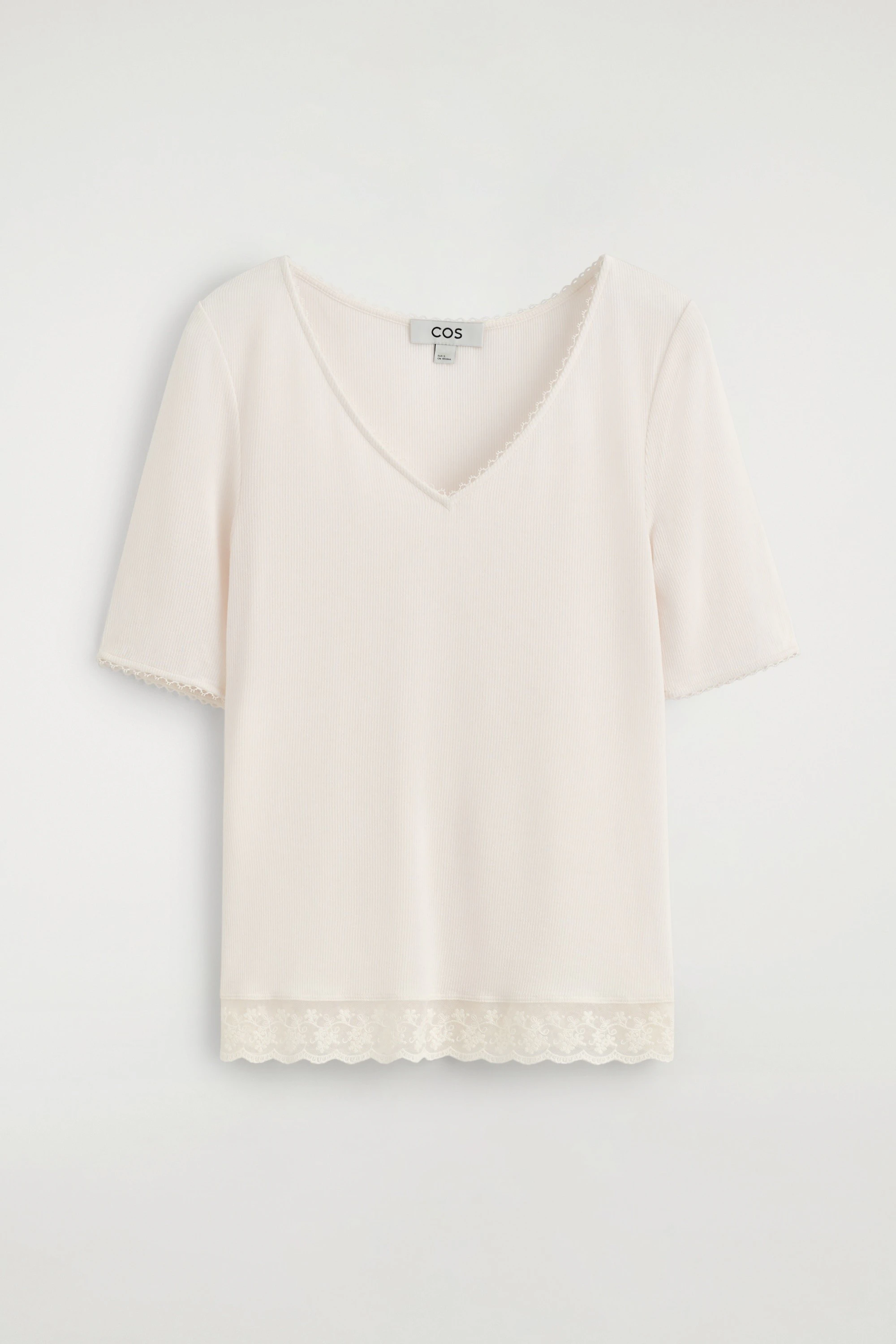 LACE-TRIMMED RIBBED V-NECK T-SHIRT - 6