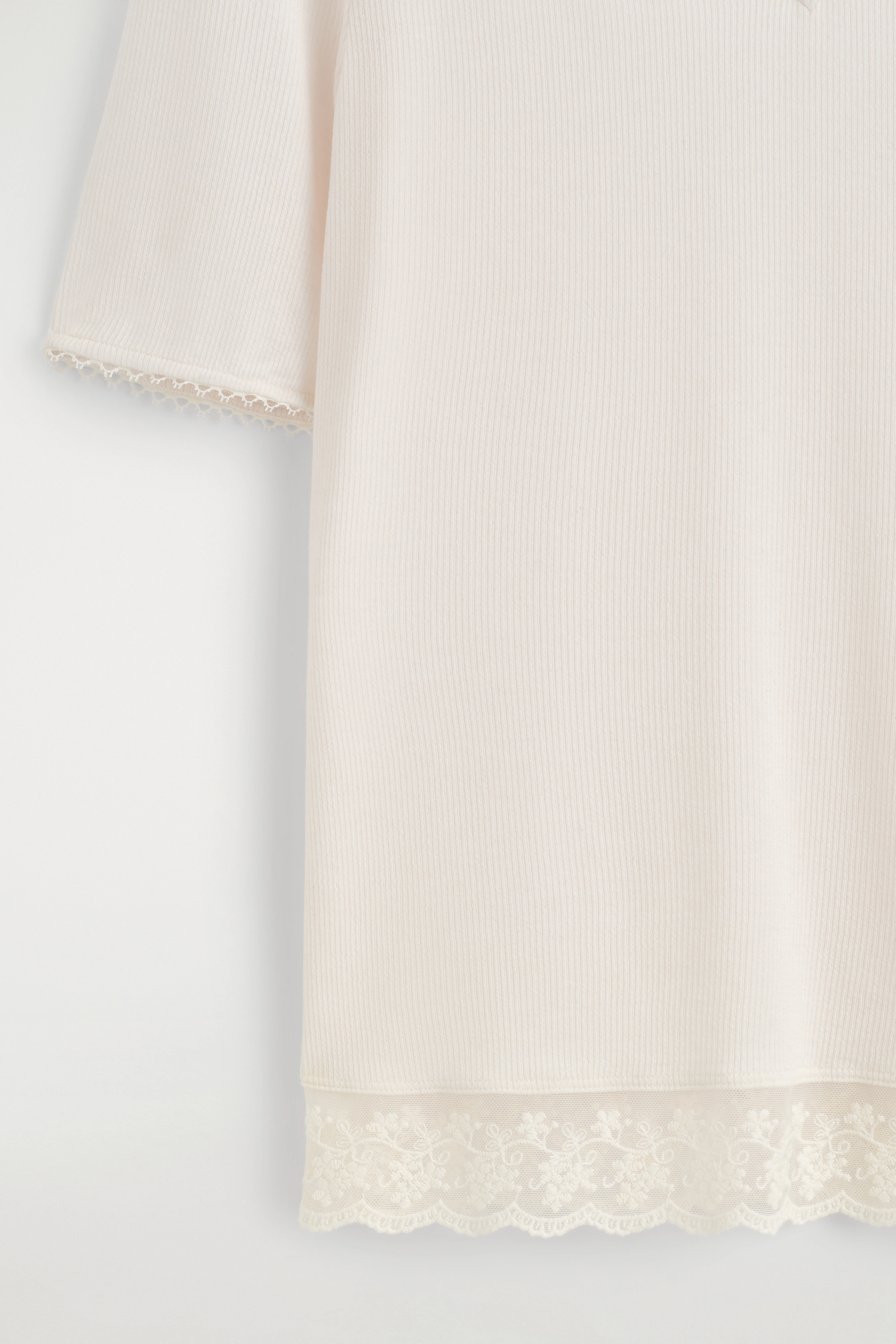 LACE-TRIMMED RIBBED V-NECK T-SHIRT - 7