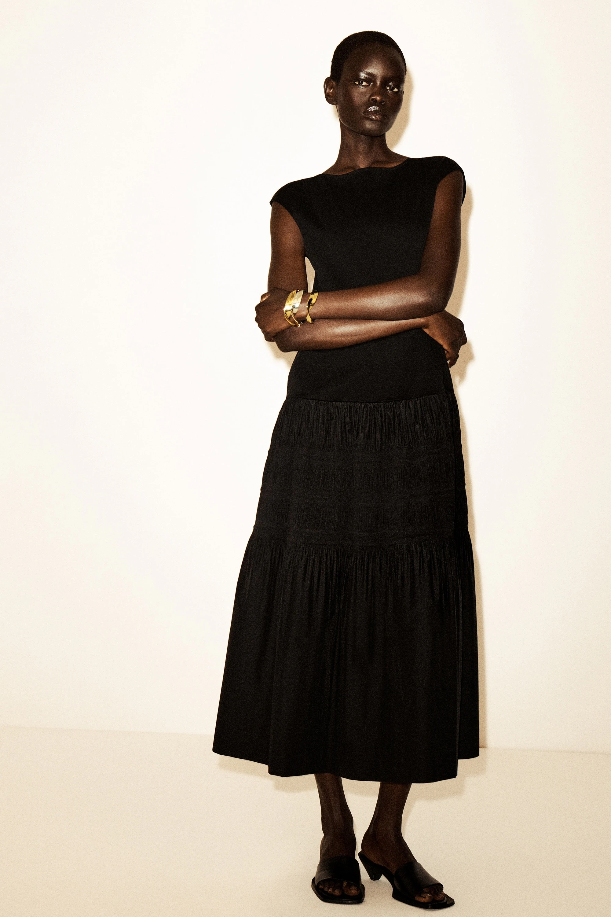 TIERED GATHERED MIDI DRESS - 7