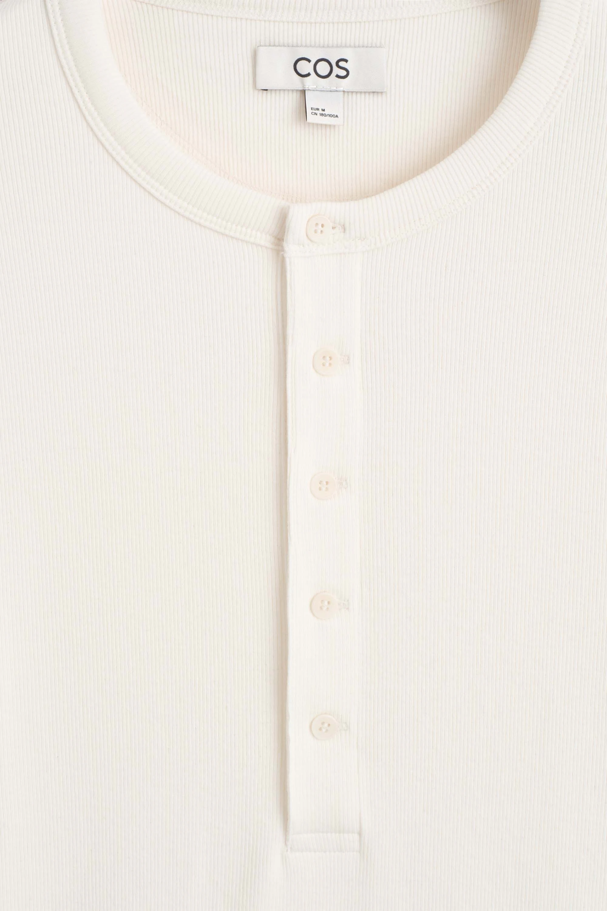 SLIM RIBBED COTTON LONG-SLEEVED HENLEY T-SHIRT - 7