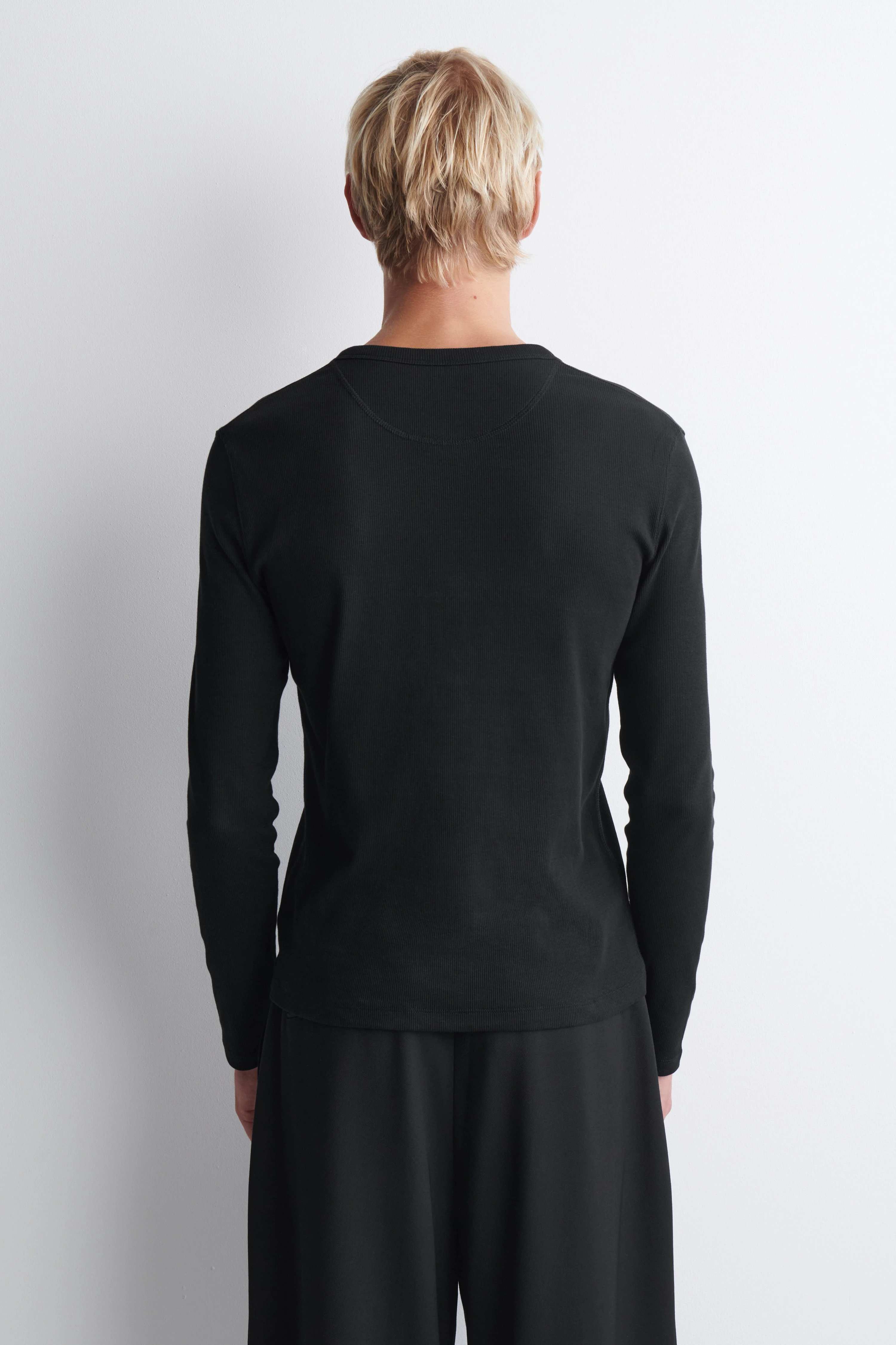 SLIM RIBBED COTTON LONG-SLEEVED HENLEY T-SHIRT - 2