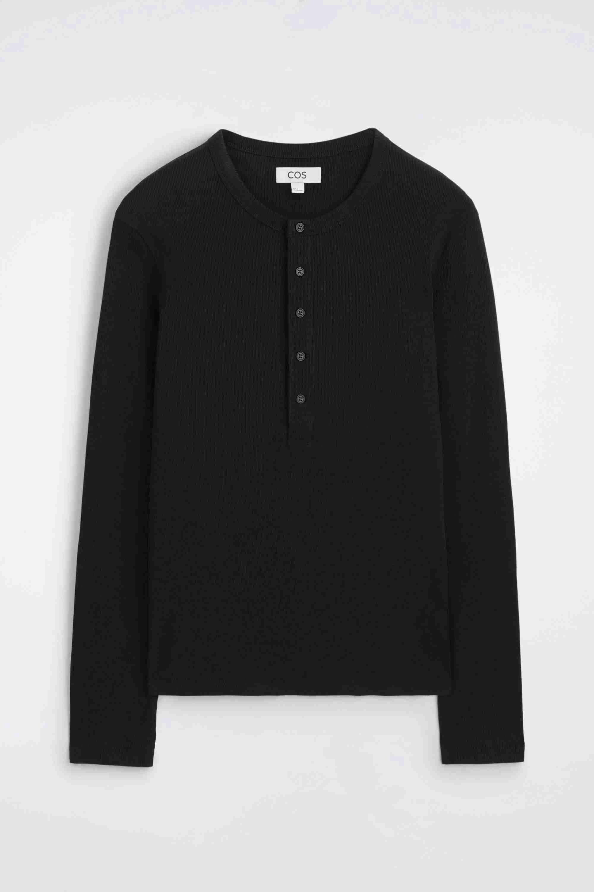 SLIM RIBBED COTTON LONG-SLEEVED HENLEY T-SHIRT - 6