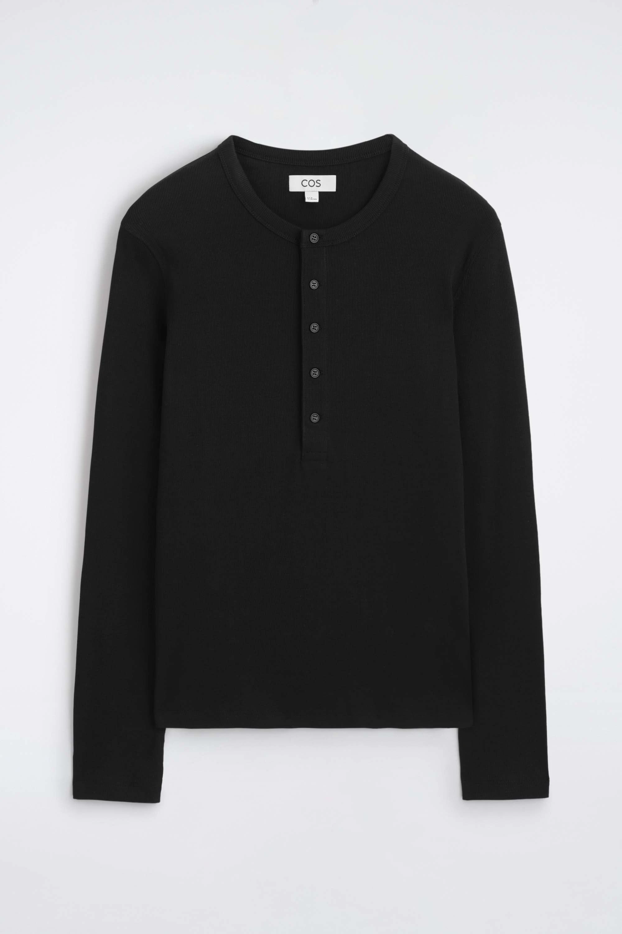 SLIM RIBBED COTTON LONG-SLEEVED HENLEY T-SHIRT - 6