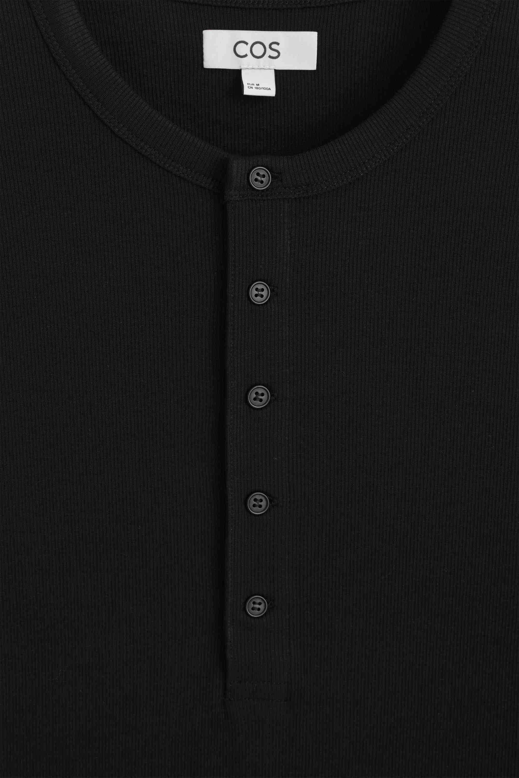SLIM RIBBED COTTON LONG-SLEEVED HENLEY T-SHIRT - 7