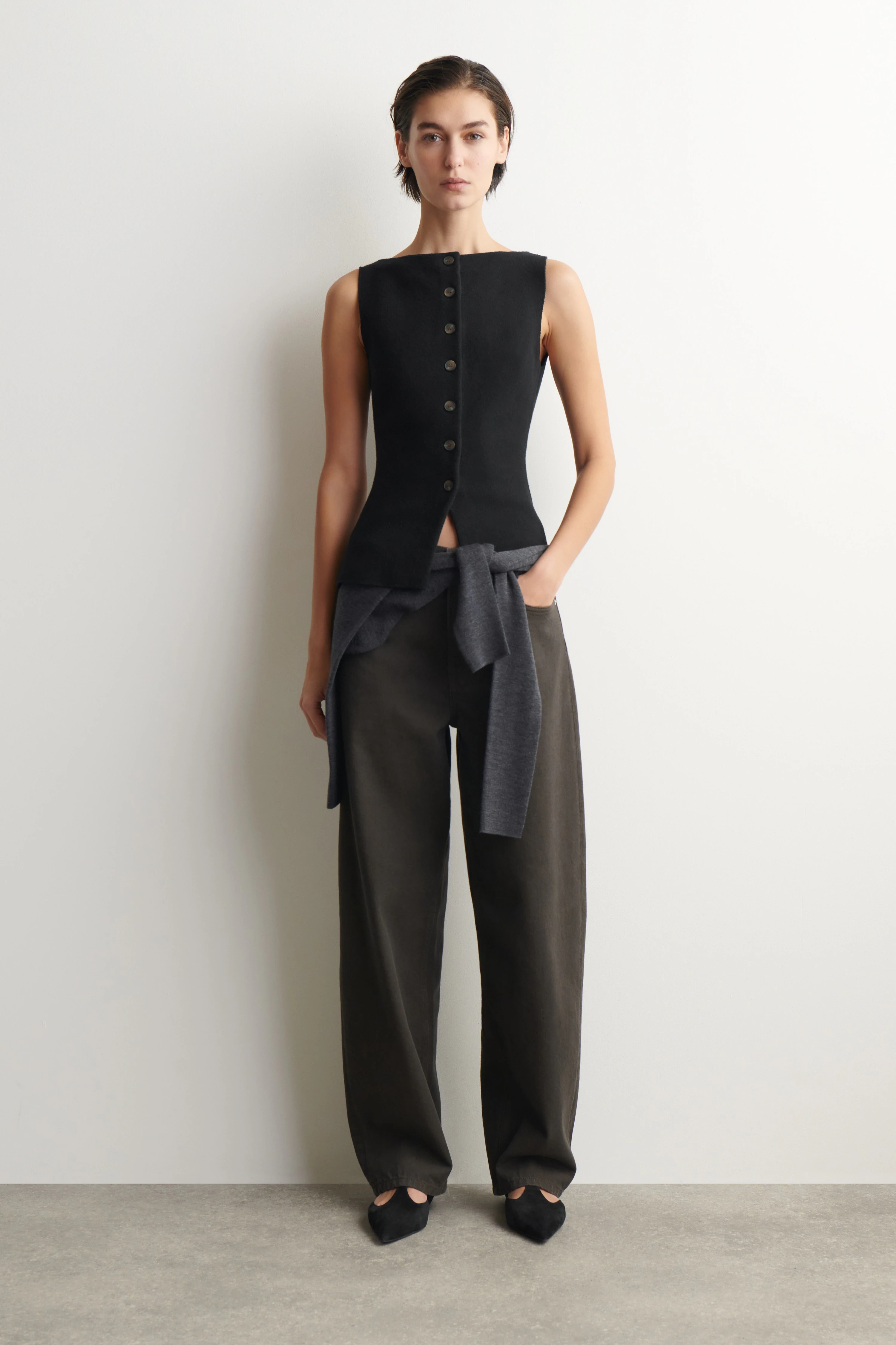 COTTON-BLEND CREPE WAISTCOAT - 5