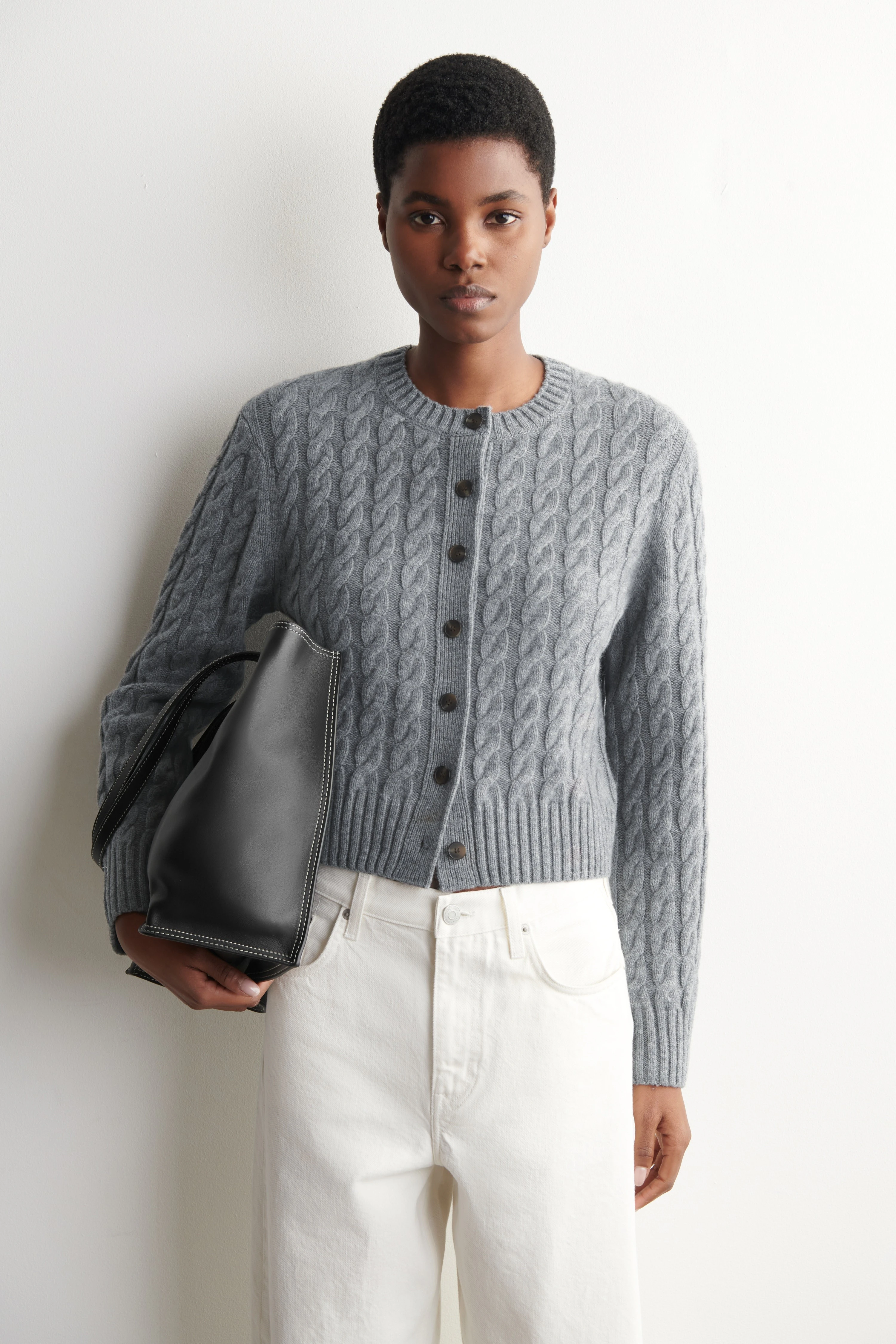 CABLE-KNIT MERINO WOOL CARDIGAN - 1
