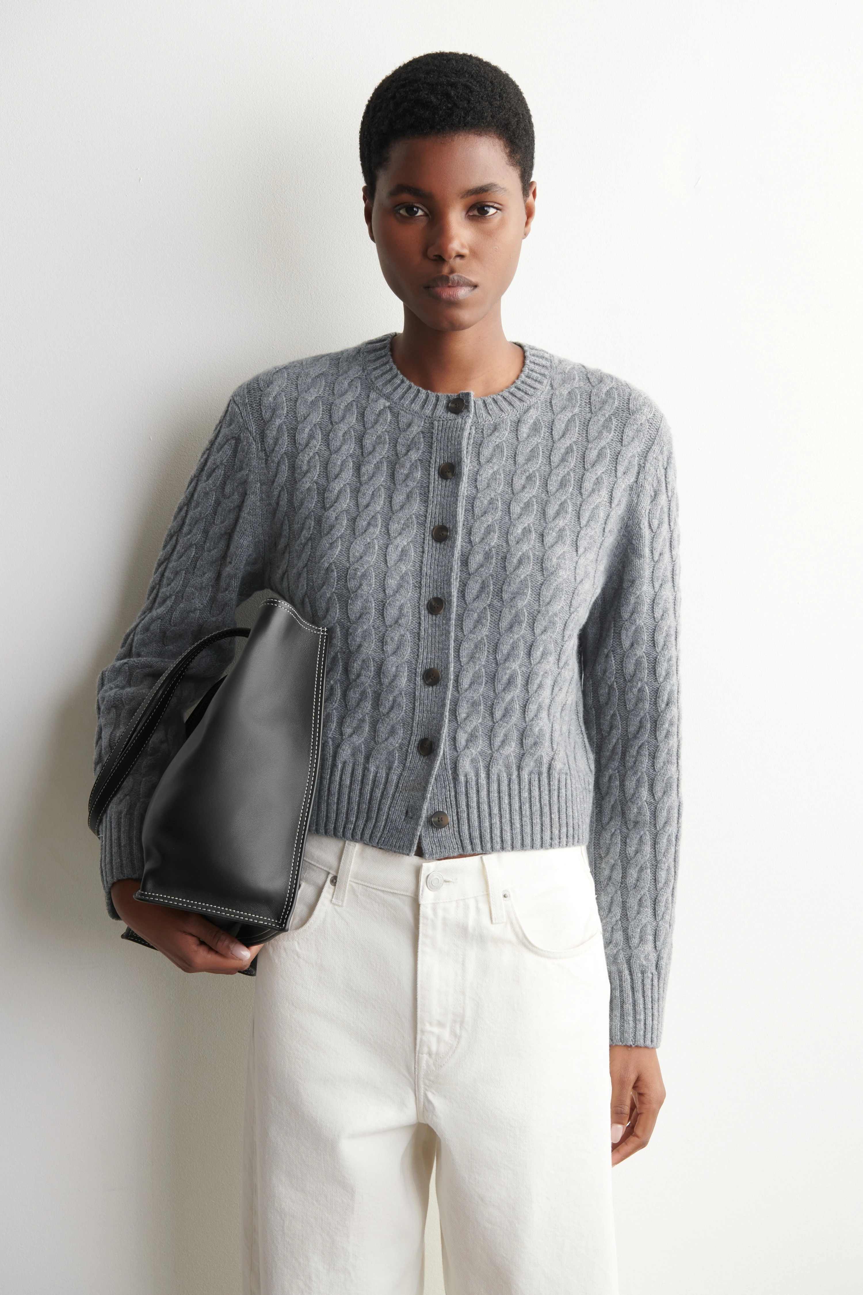 CABLE-KNIT MERINO WOOL CARDIGAN - 1