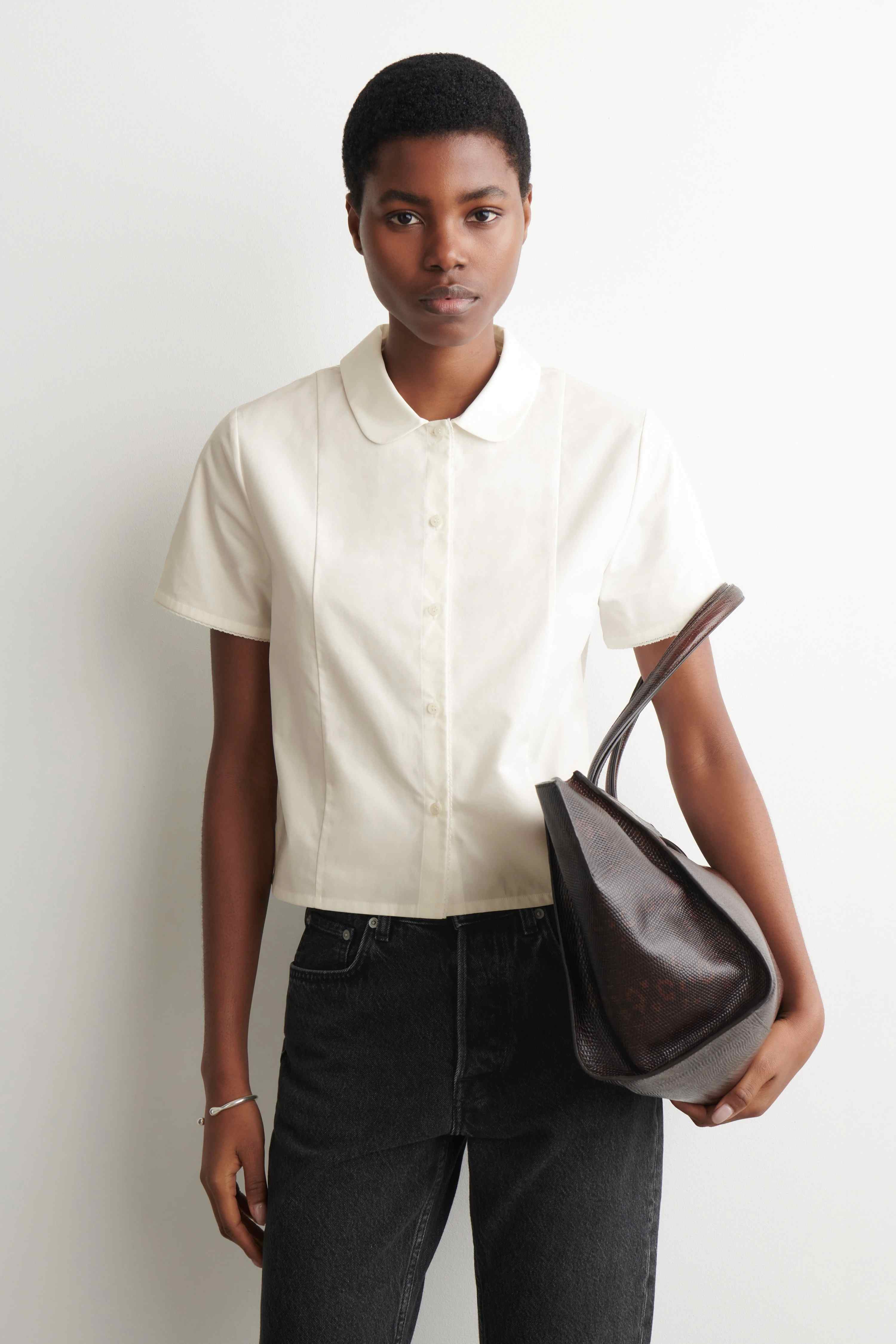 CURVED-COLLAR COTTON-POPLIN SHIRT - 1