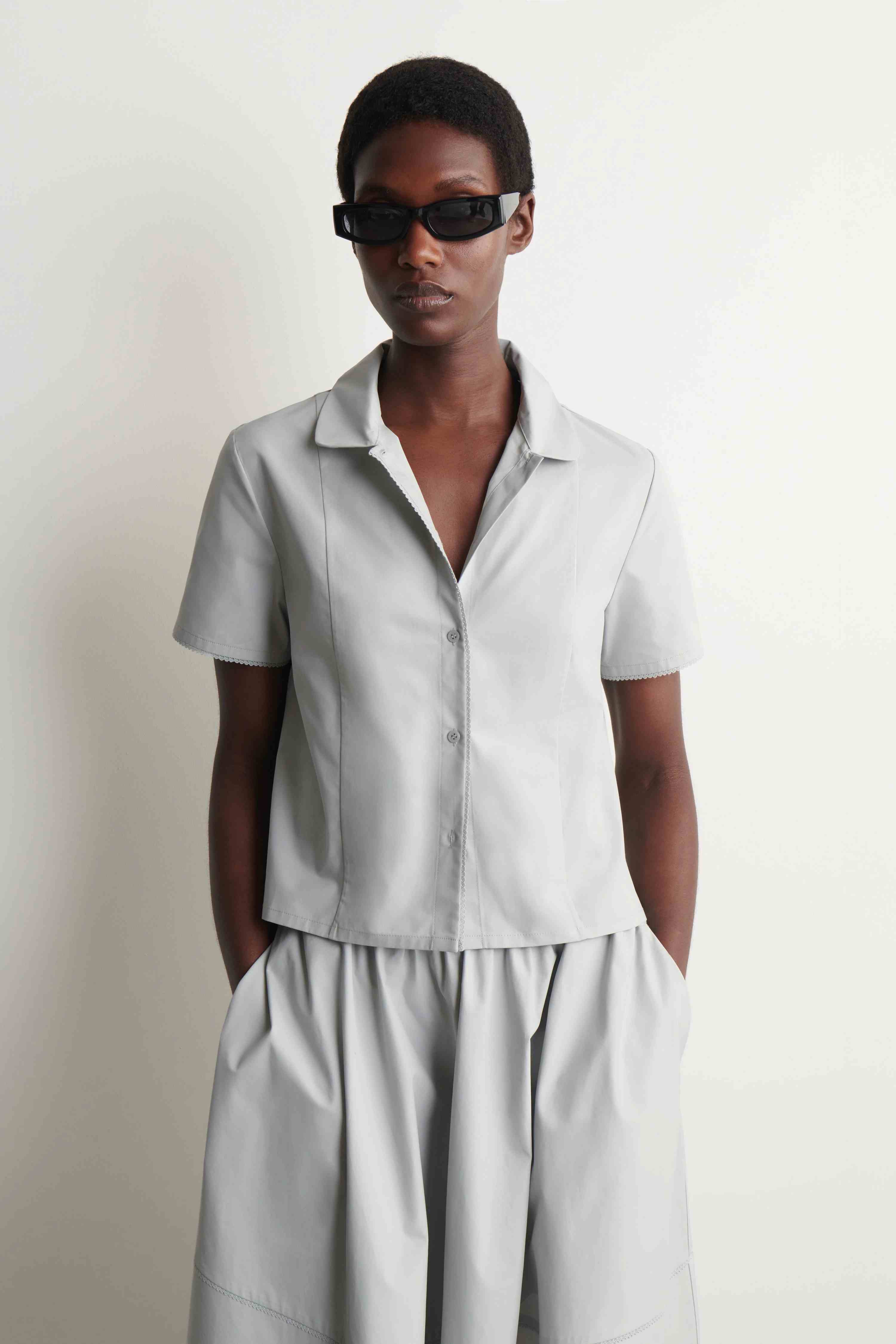 CURVED-COLLAR COTTON-POPLIN SHIRT - 1
