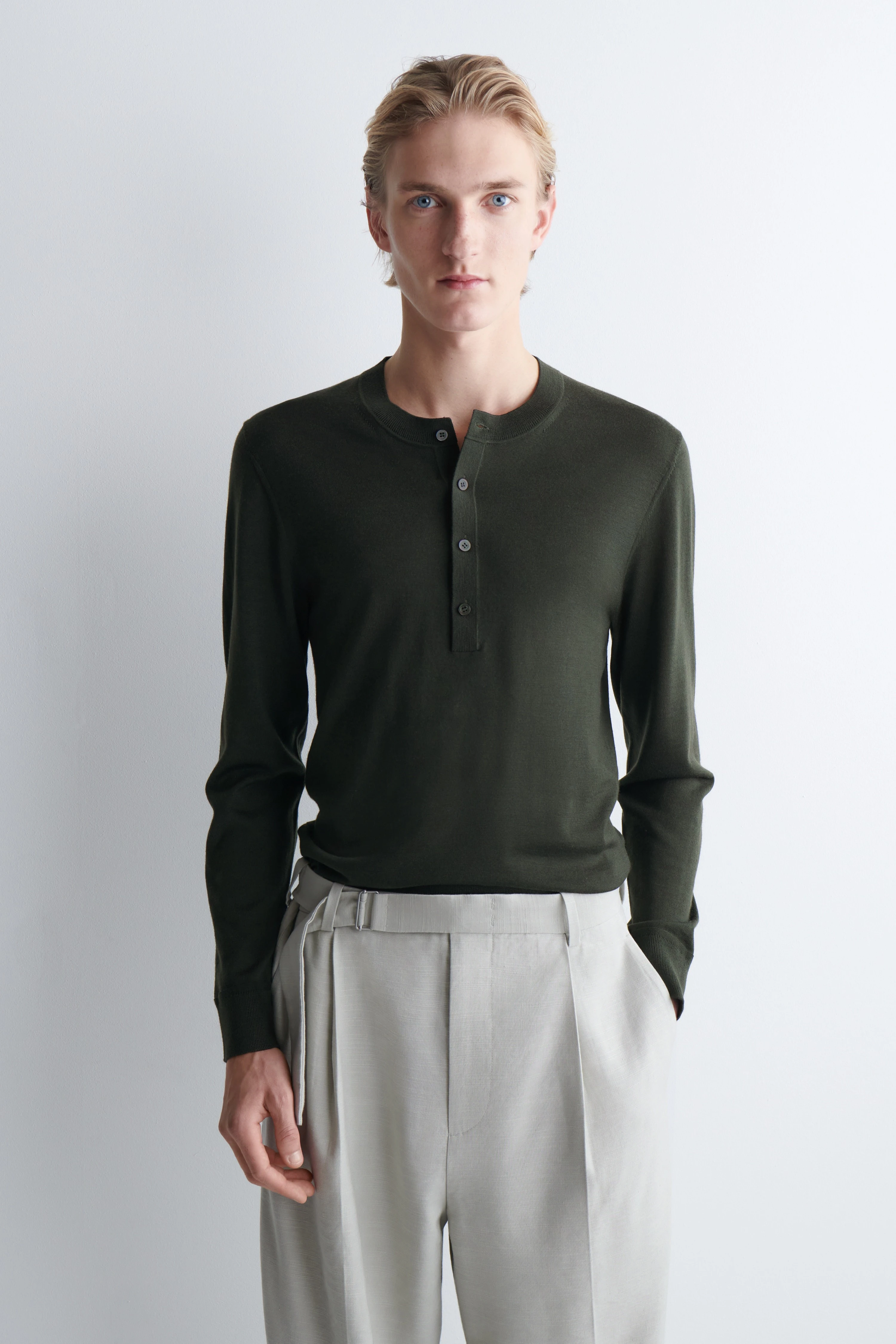 SLIM MERINO WOOL HENLEY TOP - 1