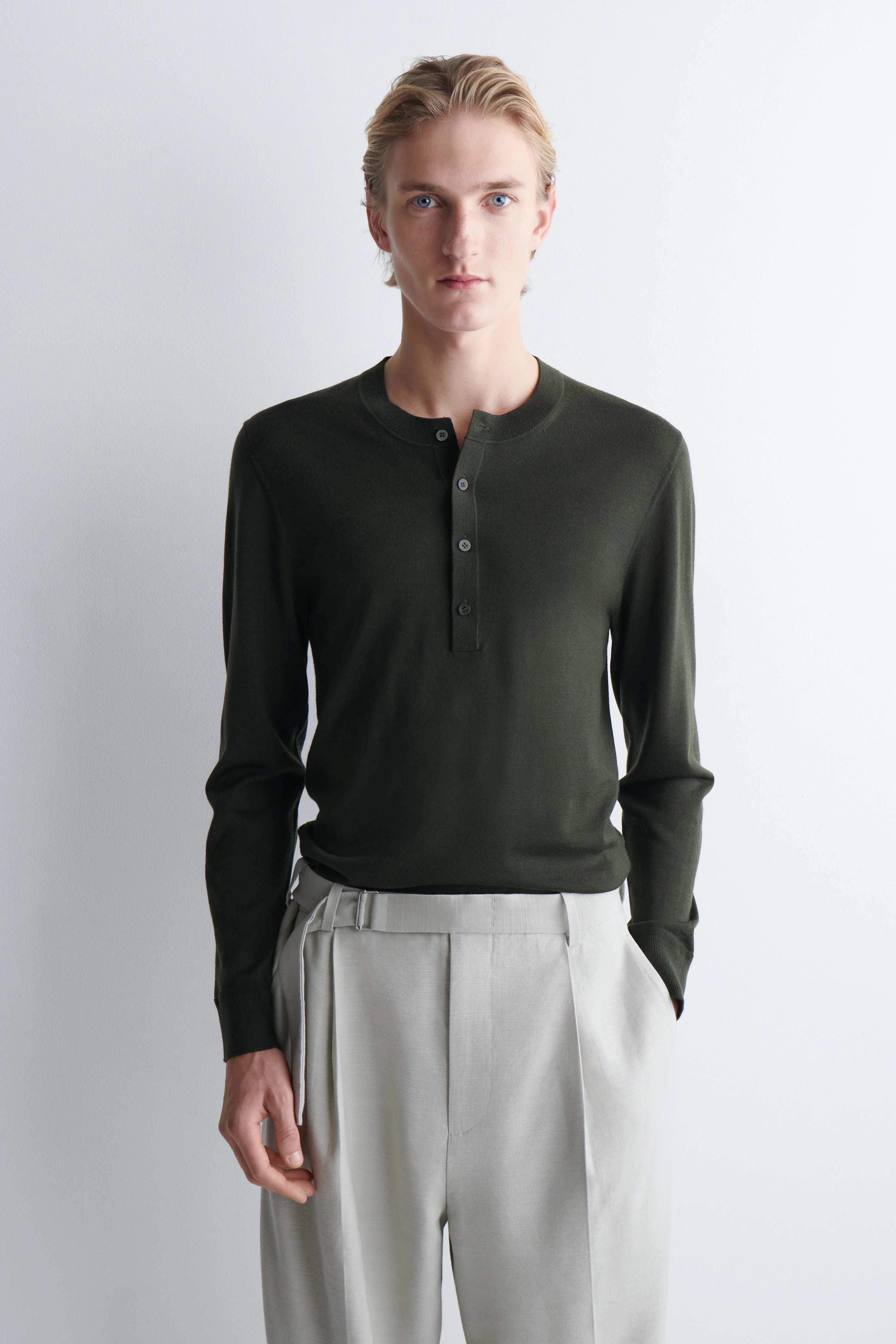 SLIM MERINO WOOL HENLEY TOP - 1