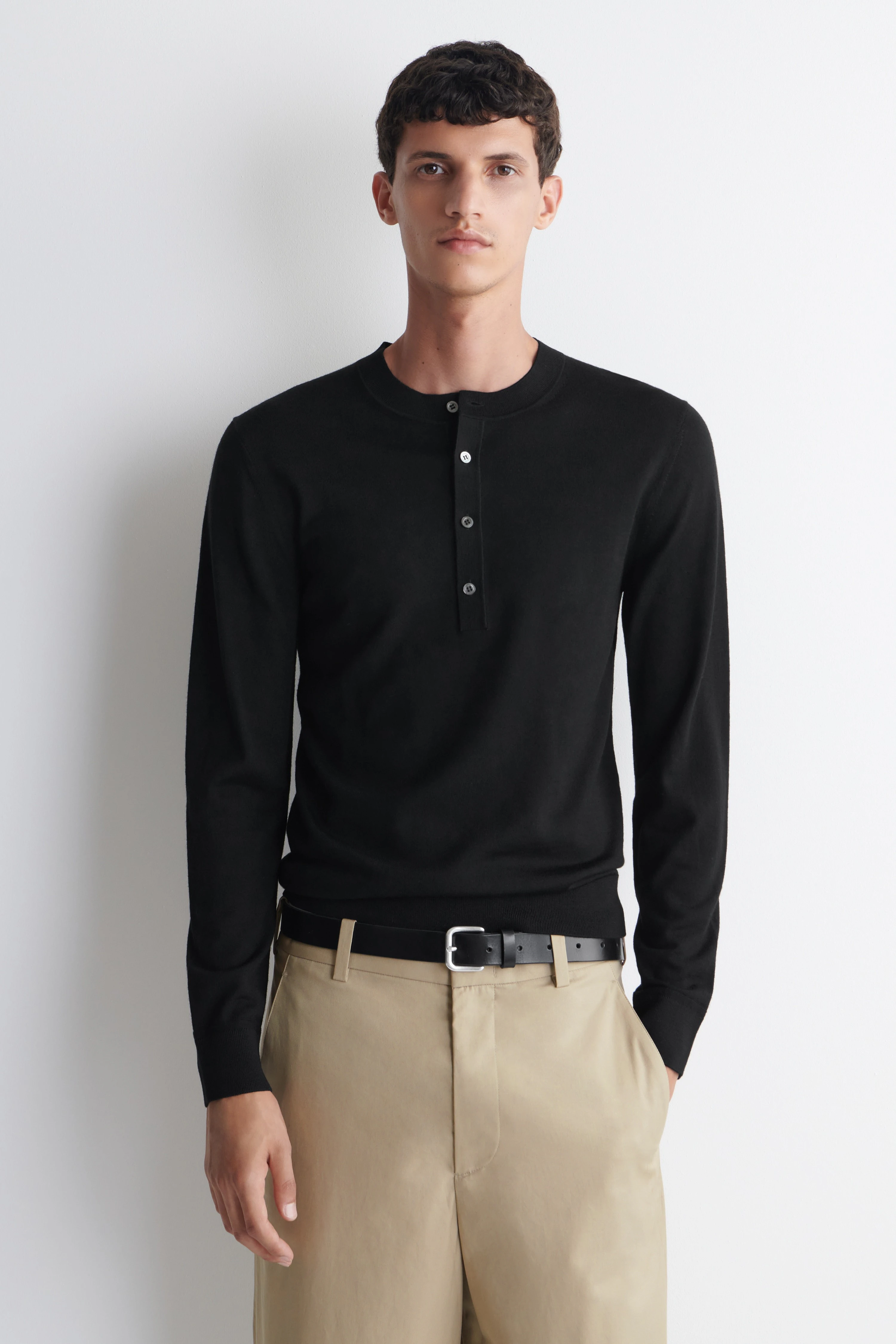 SLIM MERINO WOOL HENLEY TOP - 1