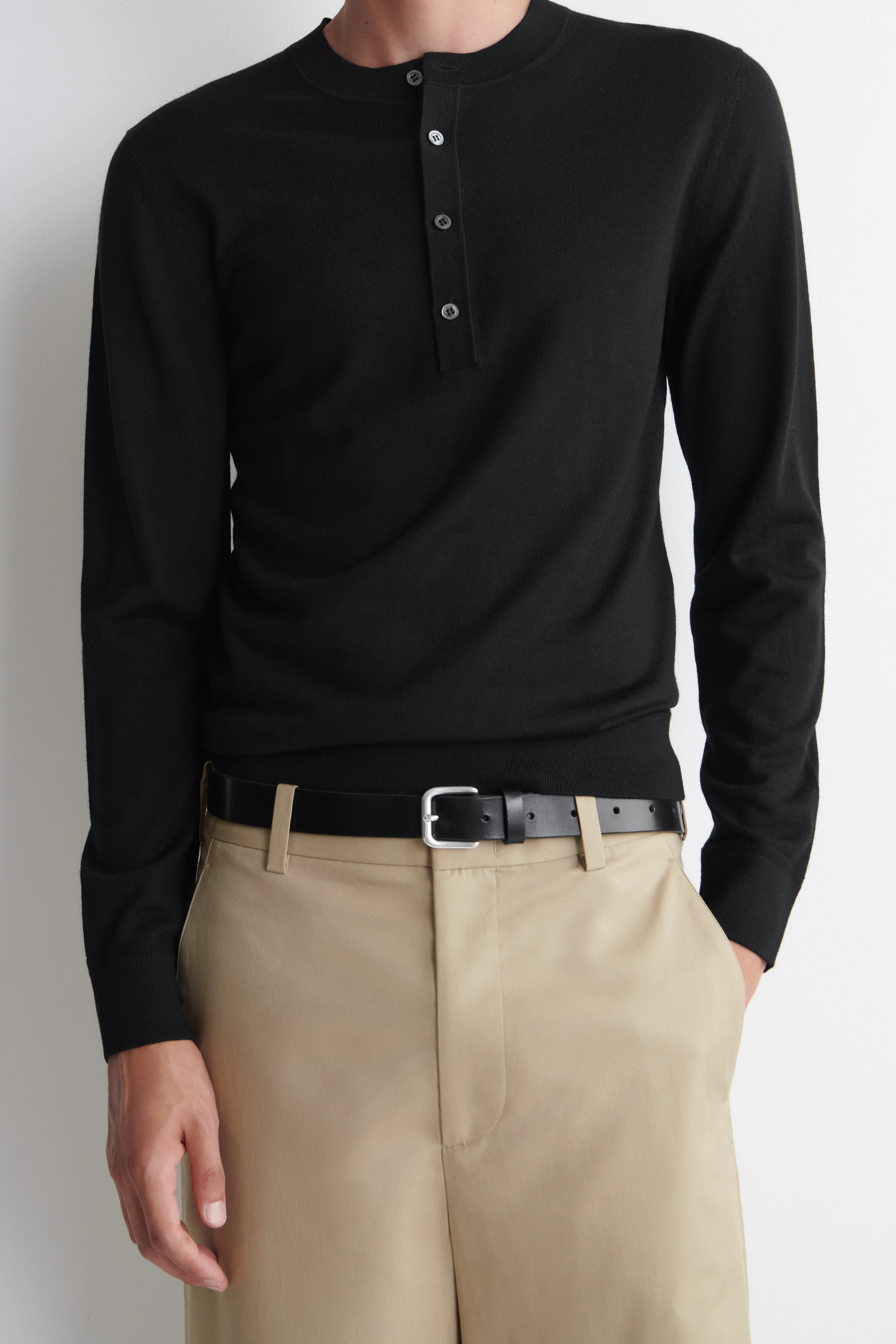 SLIM MERINO WOOL HENLEY TOP - 5