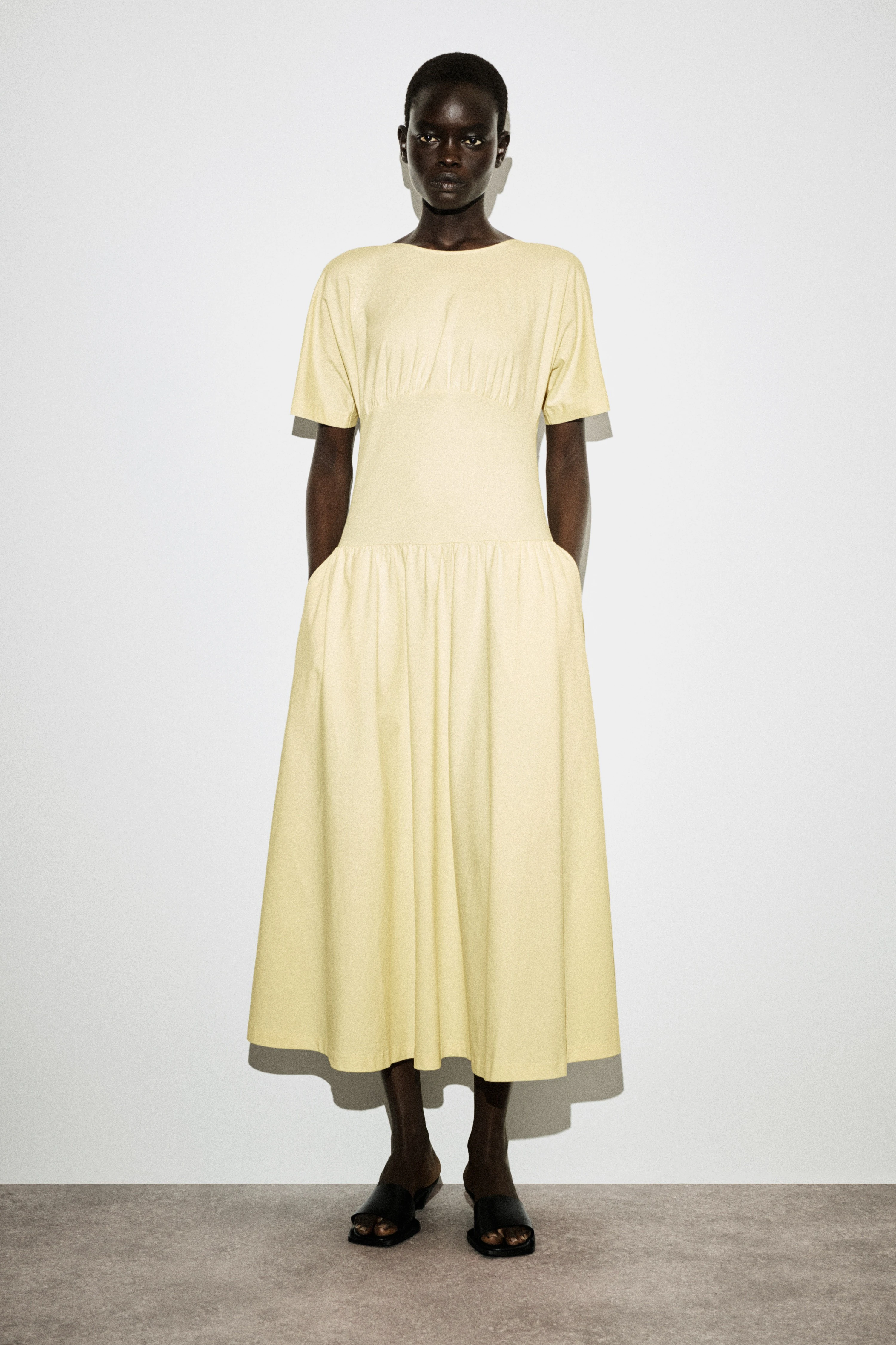 WAISTED COTTON MIDI DRESS