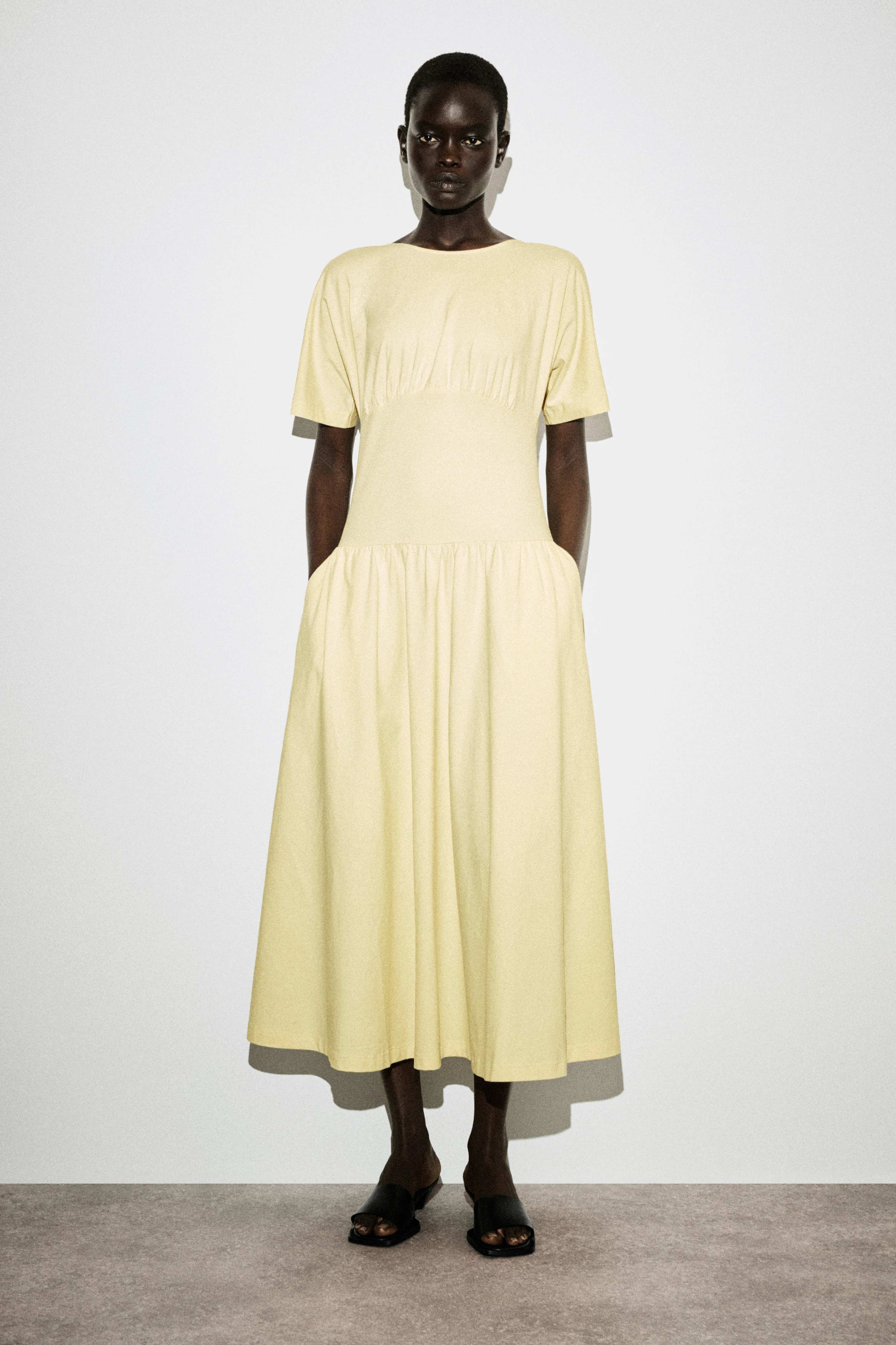 WAISTED COTTON MIDI DRESS - 1