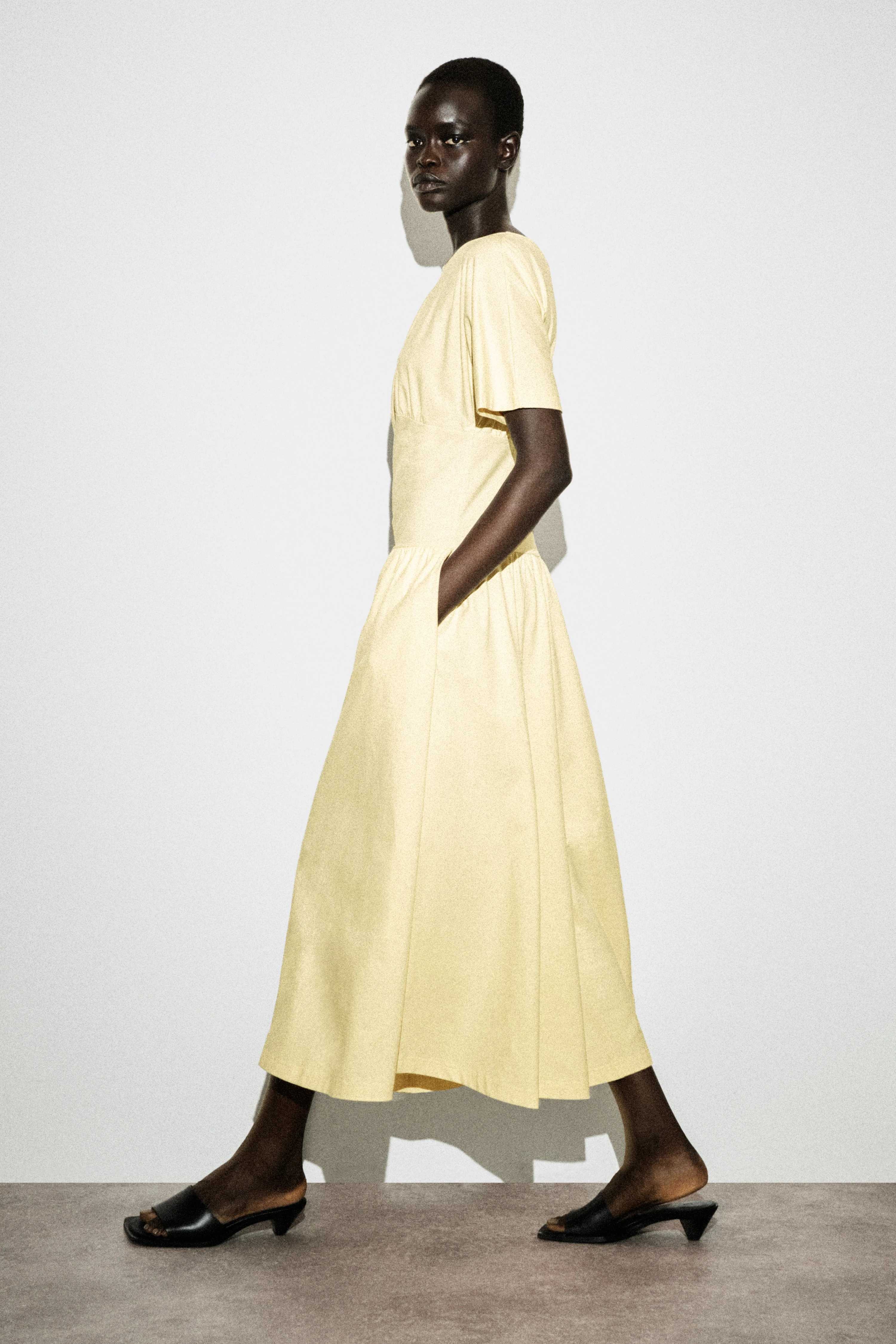 WAISTED COTTON MIDI DRESS - 4