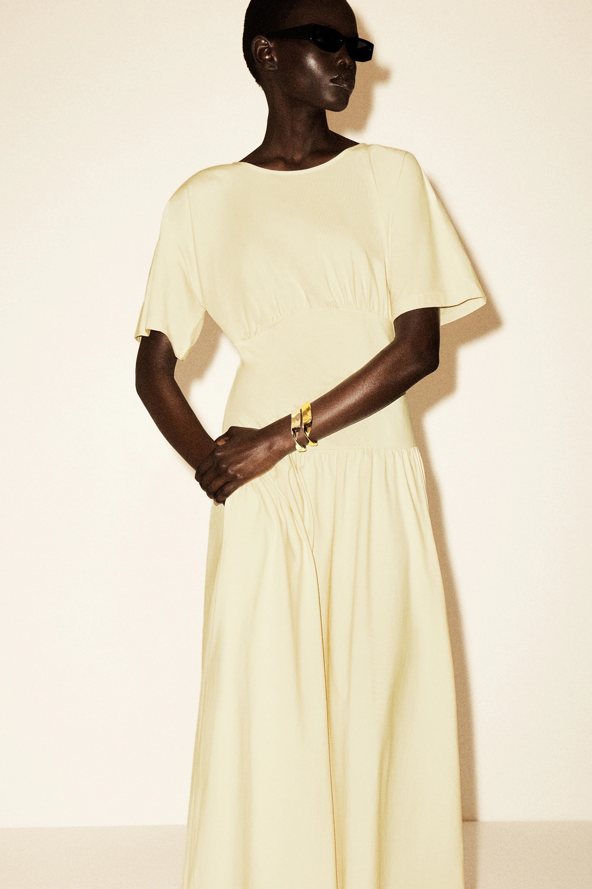 WAISTED COTTON MIDI DRESS - 7