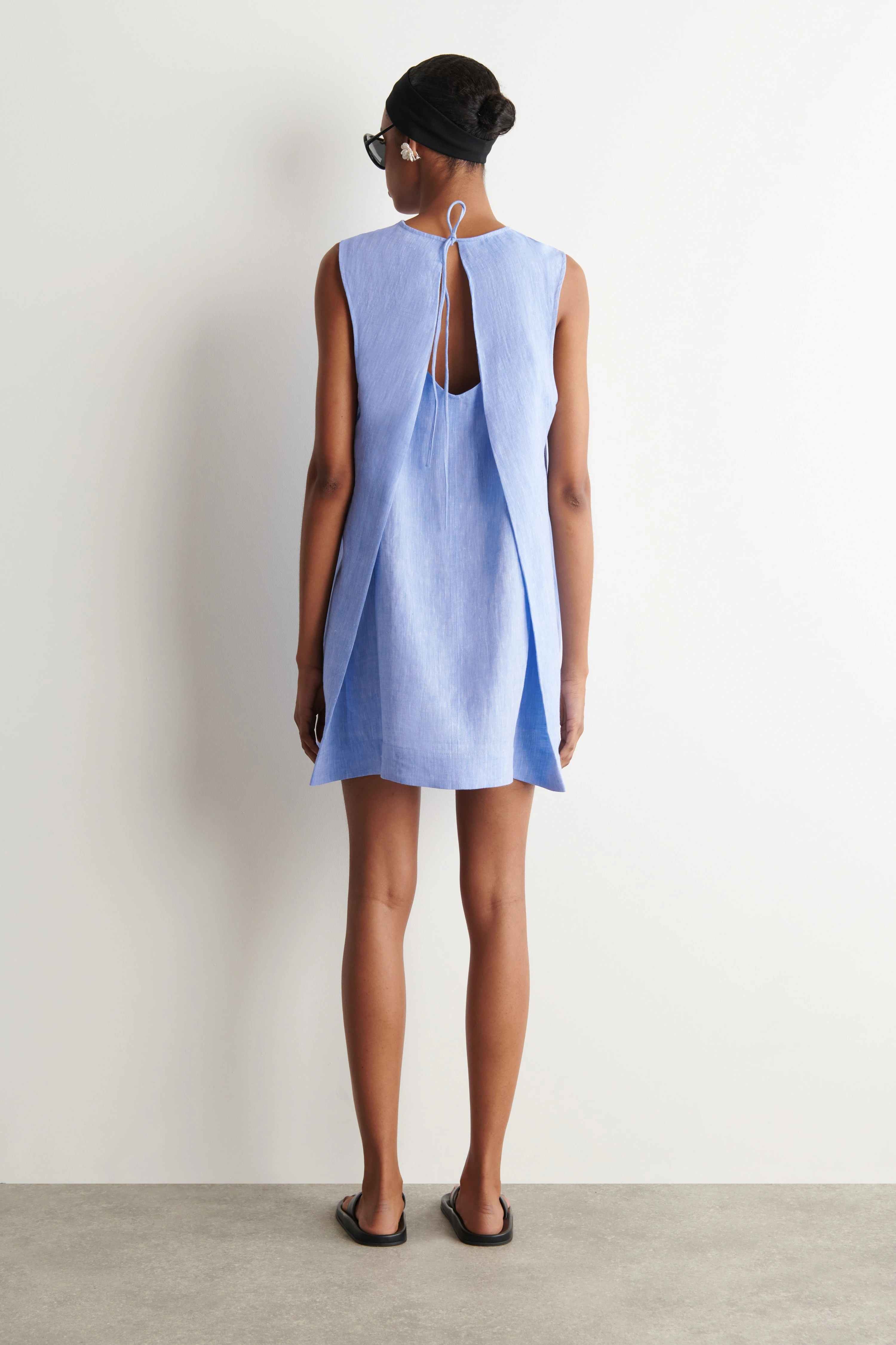 V-NECK OPEN-BACK LINEN MINI DRESS - 2