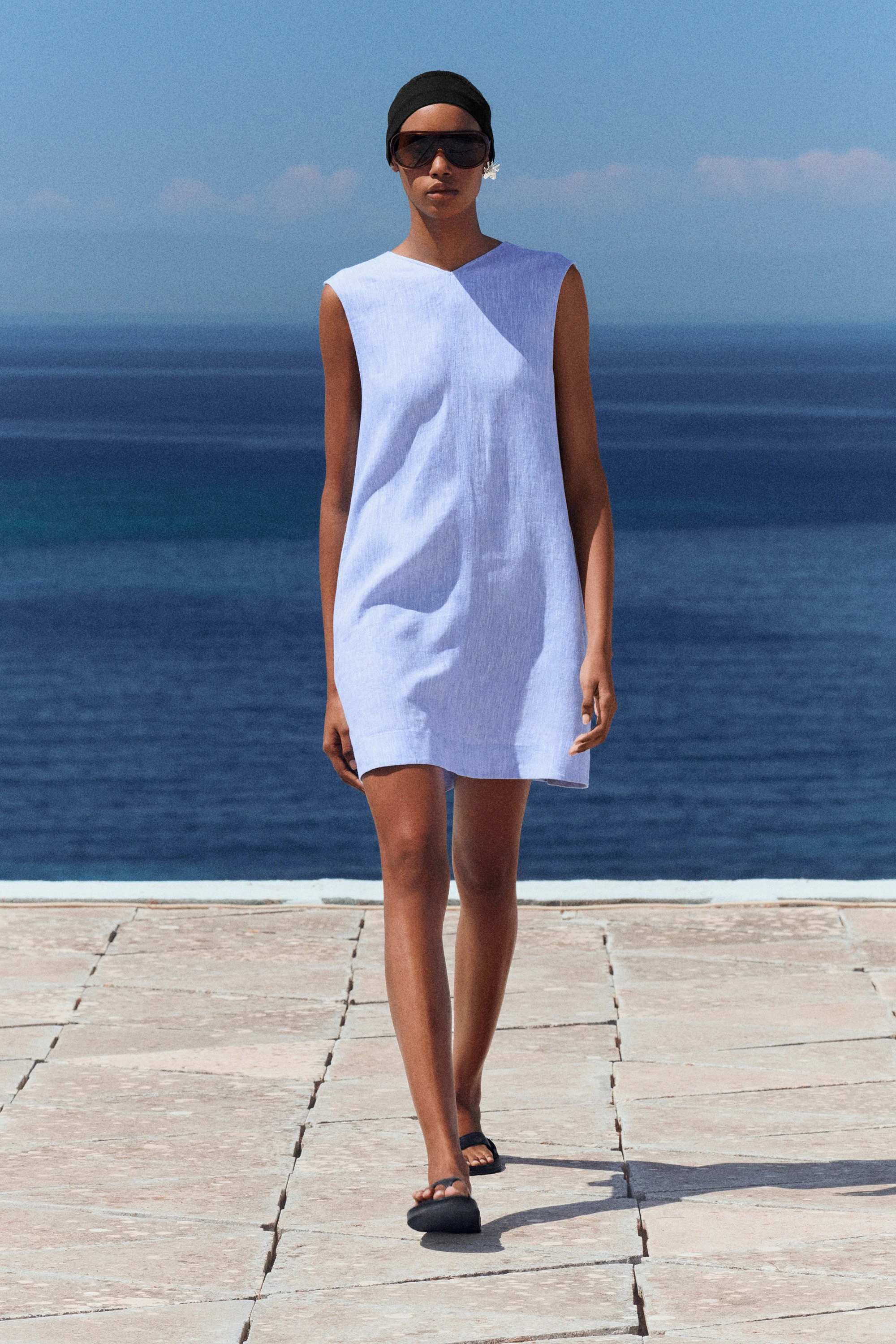 V-NECK OPEN-BACK LINEN MINI DRESS - 7
