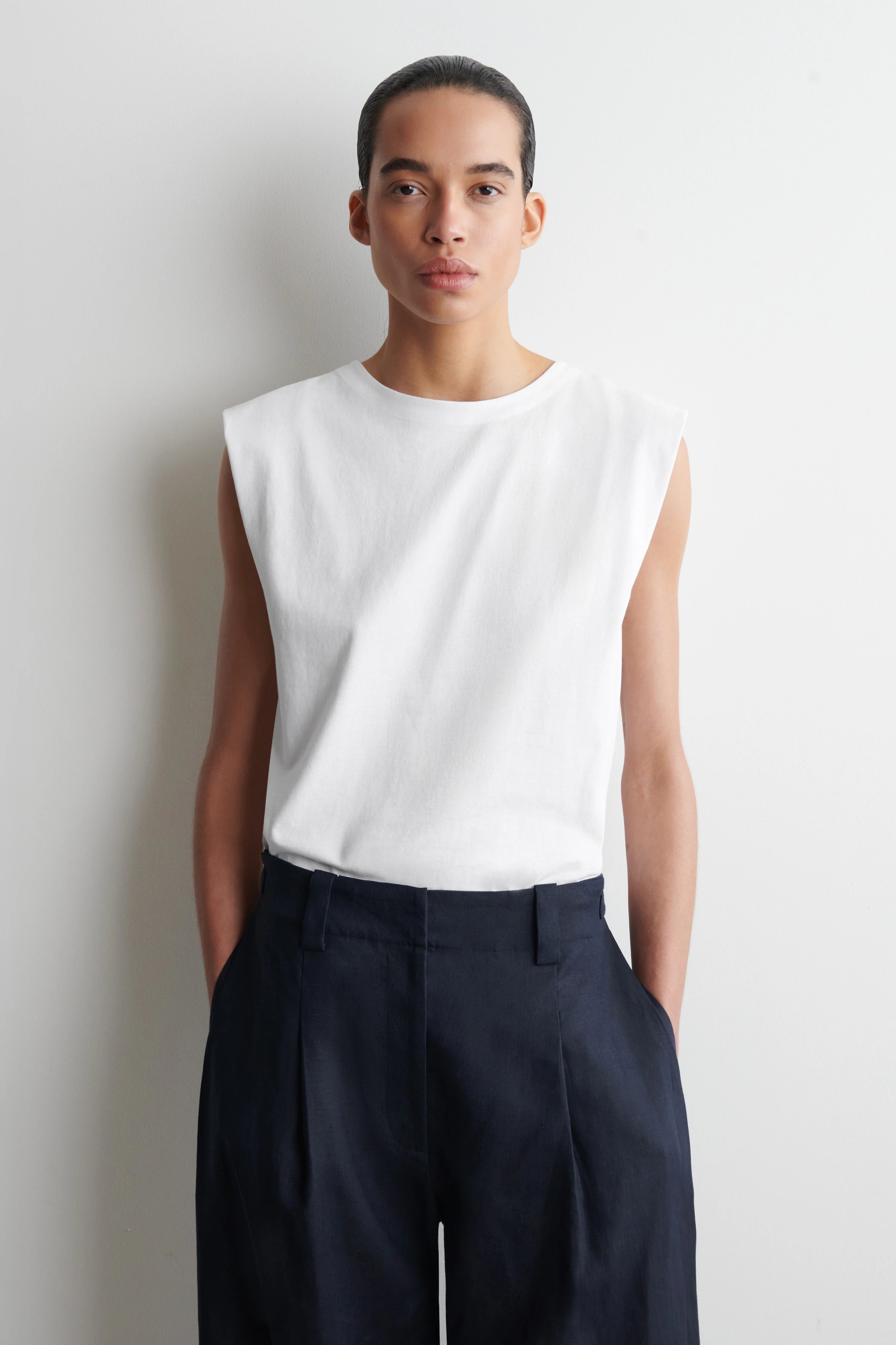 FOLDED-SHOULDER COTTON-JERSEY TANK TOP