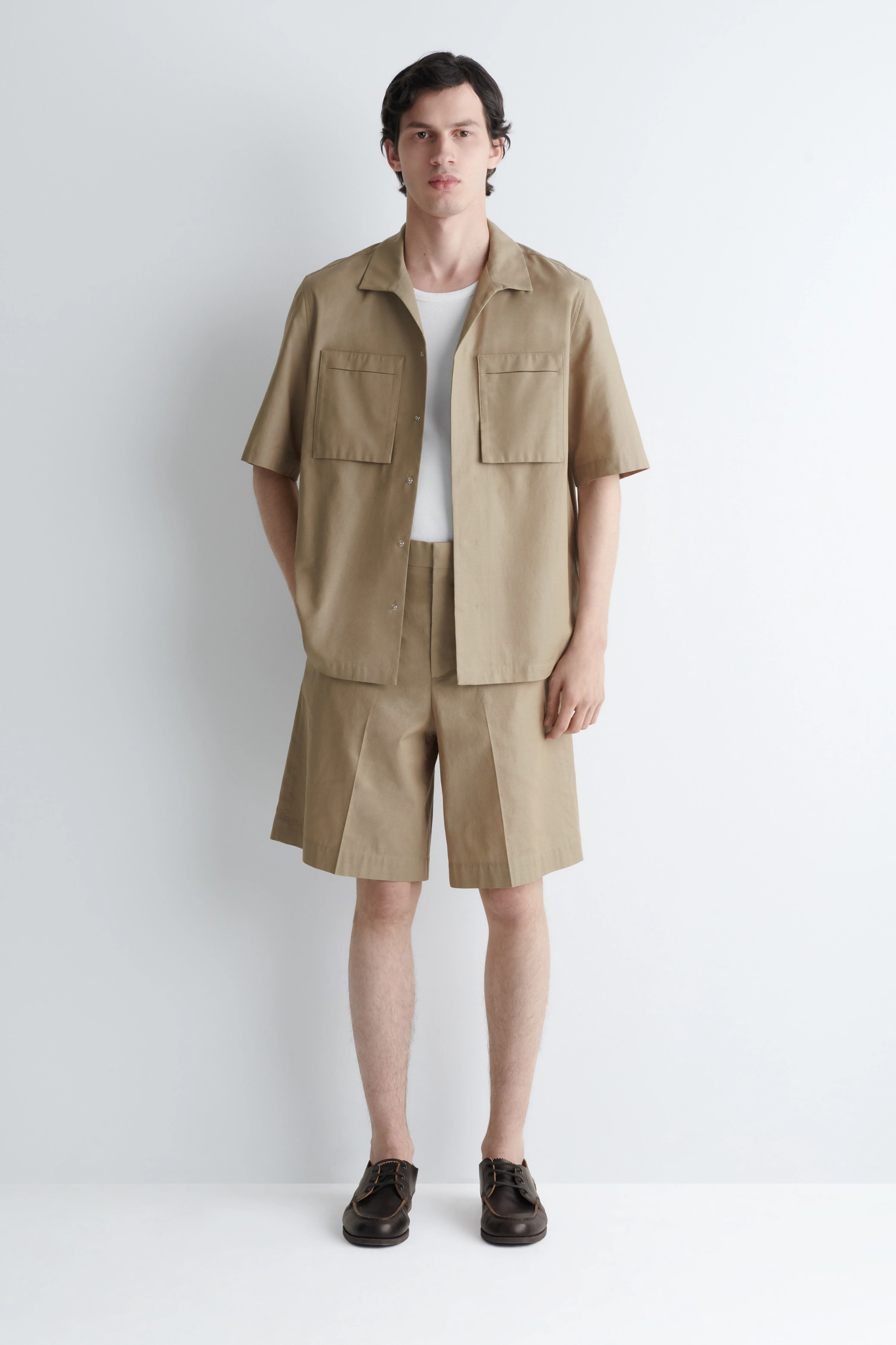 TAILORED TEXTURED-COTTON SHORTS