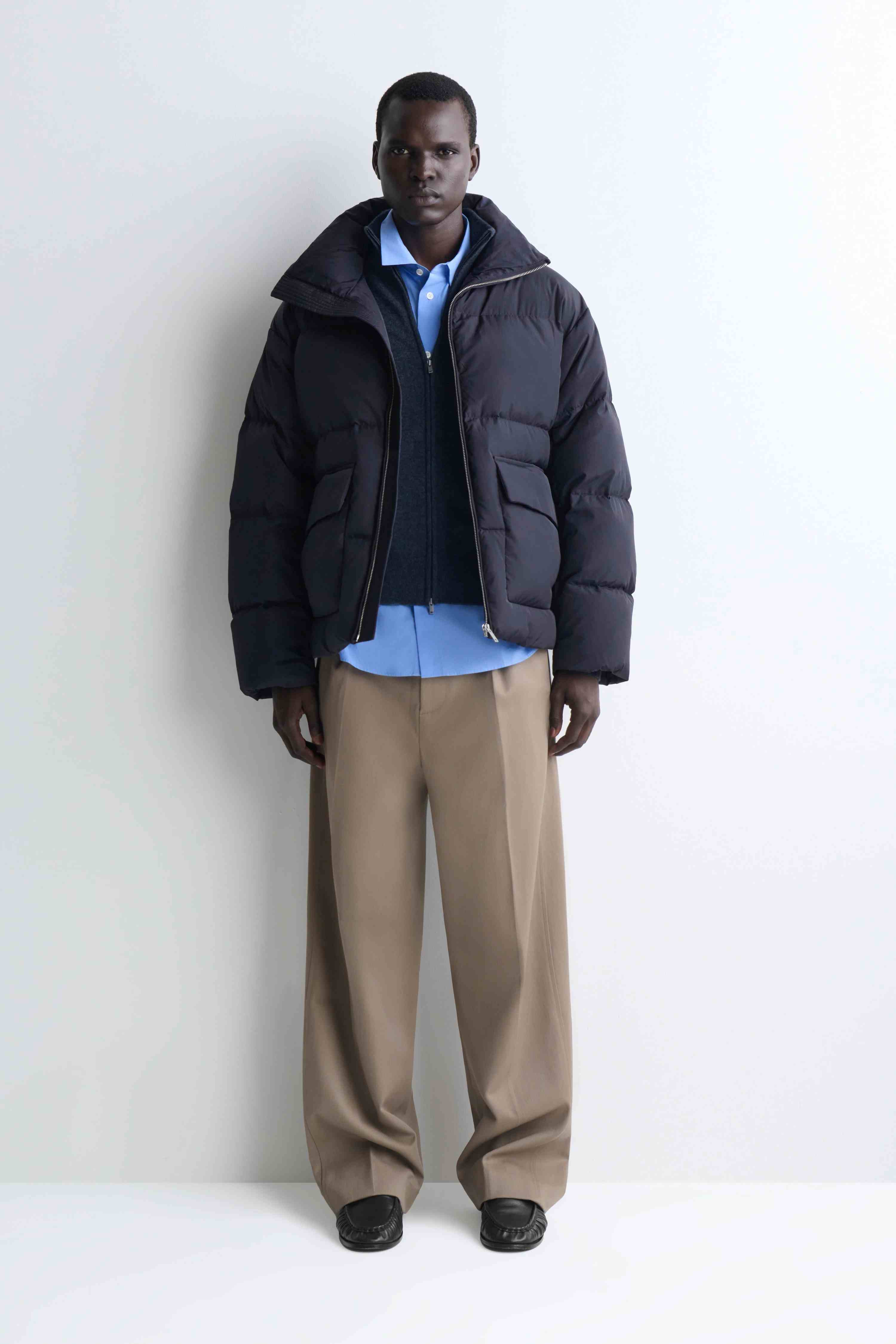 FUNNEL-NECK NYLON DOWN PUFFER JACKET