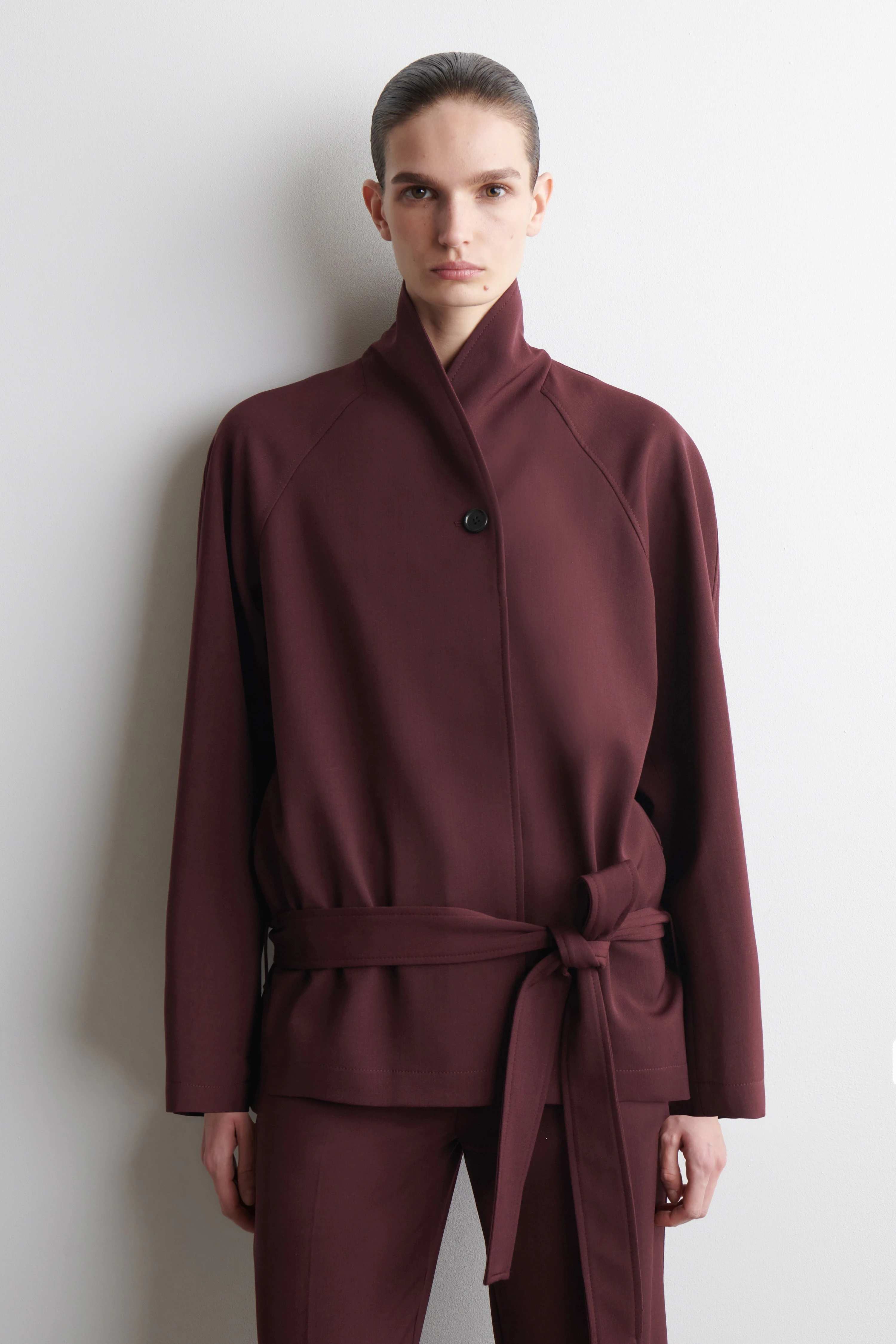 BELTED WOOL-BLEND SHAWL-COLLAR JACKET - 3