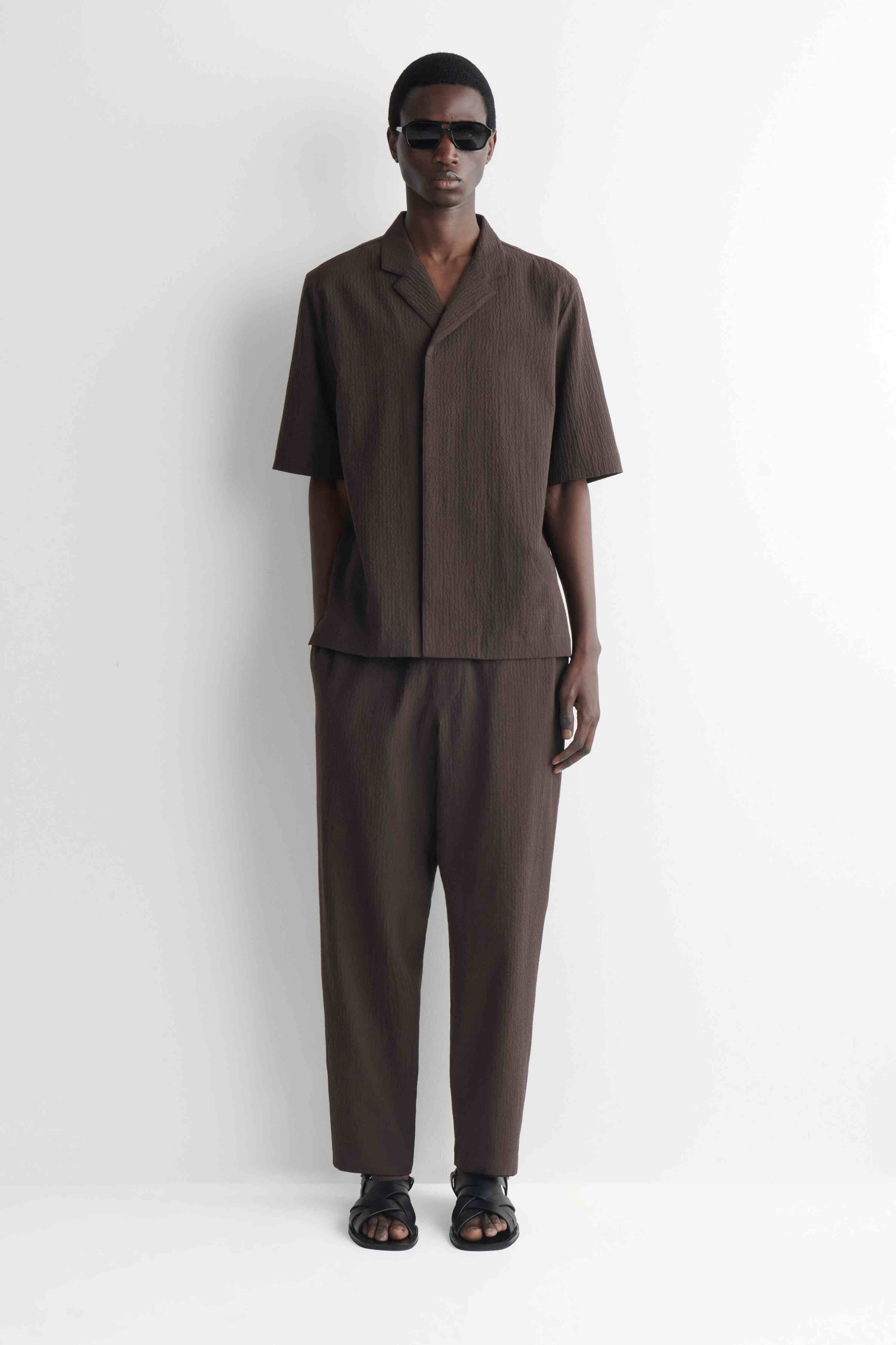 SEERSUCKER REGULAR-FIT TAPERED TROUSERS - 1