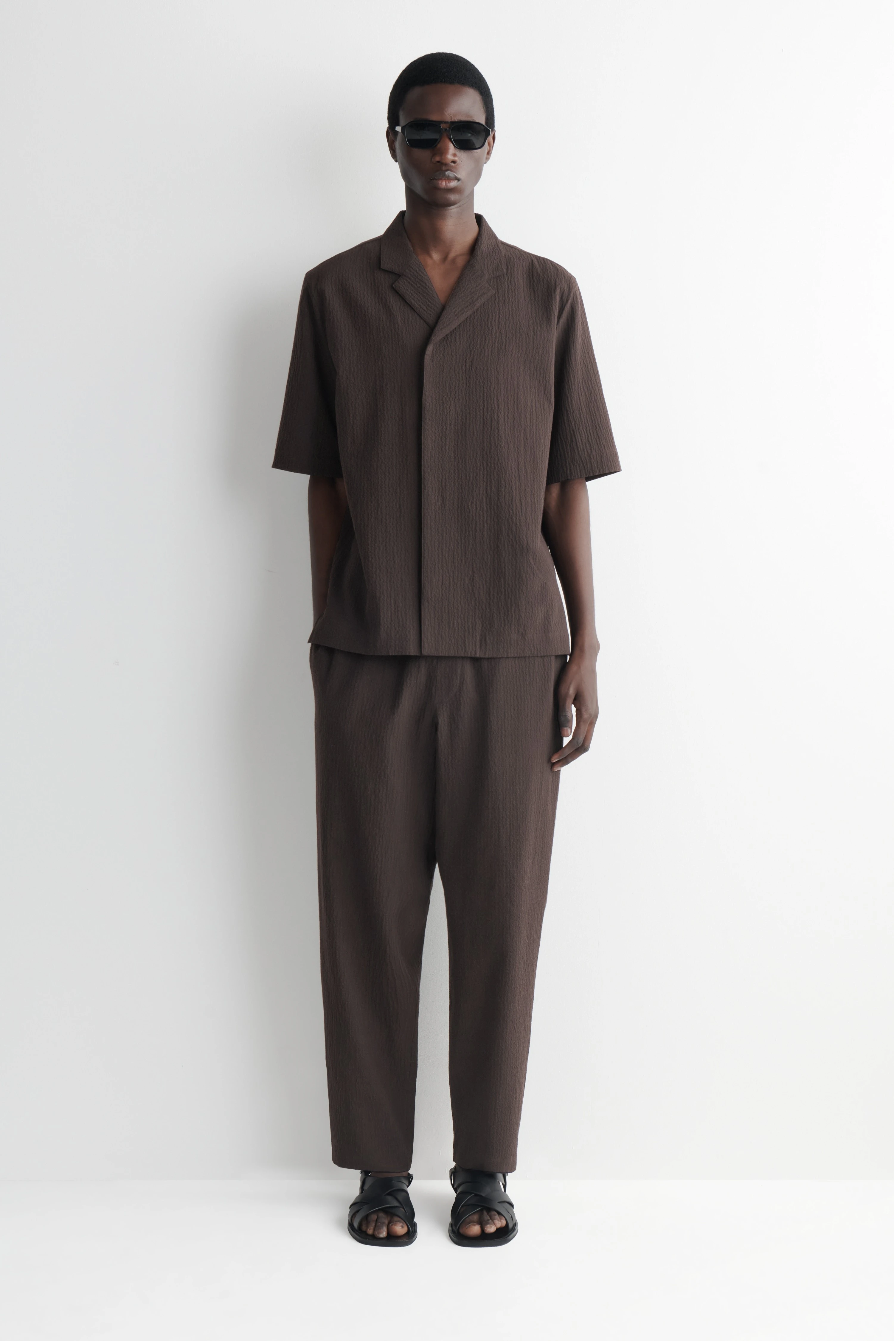 SEERSUCKER REGULAR-FIT TAPERED TROUSERS - 1