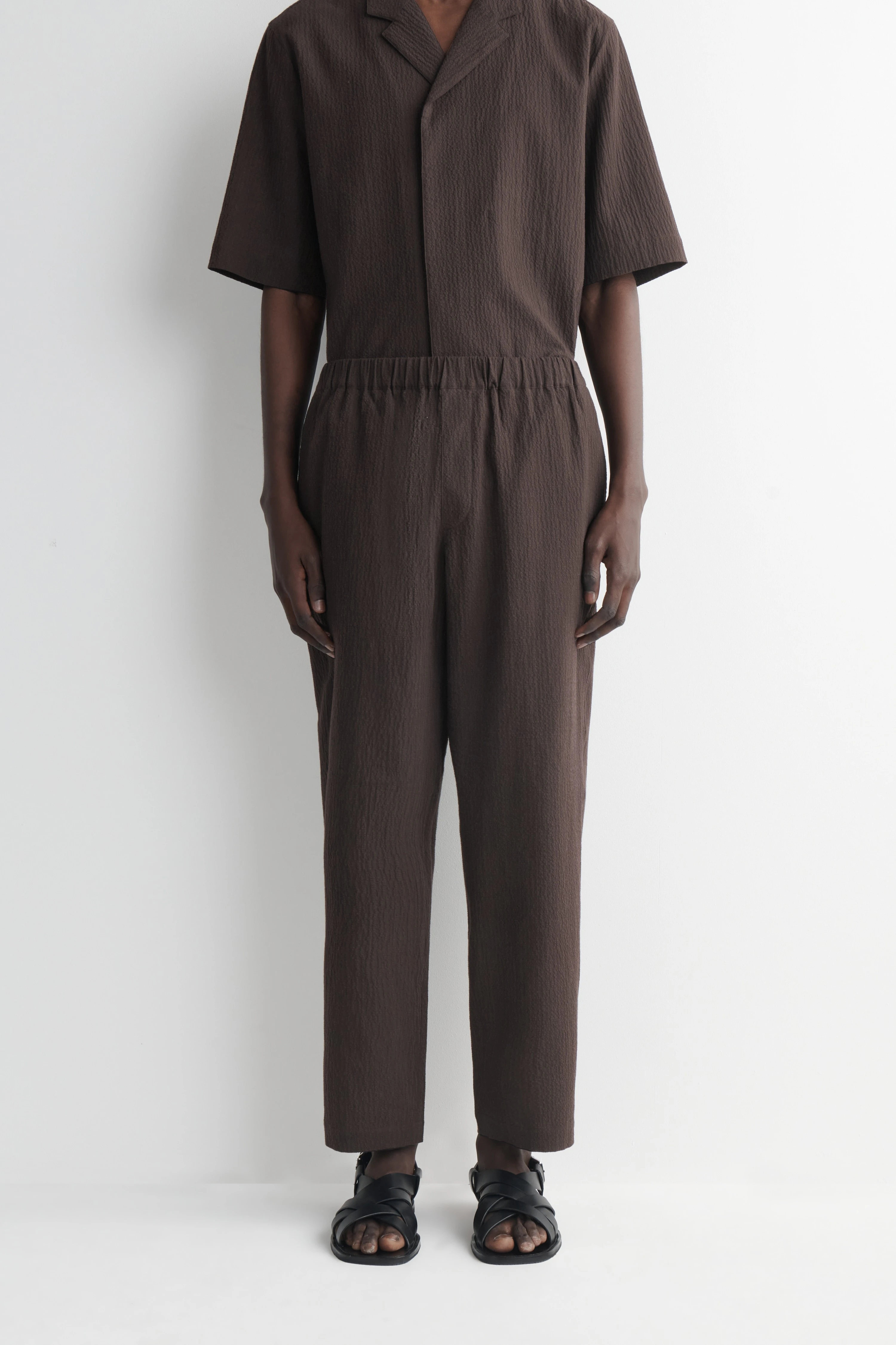 SEERSUCKER REGULAR-FIT TAPERED TROUSERS - 3