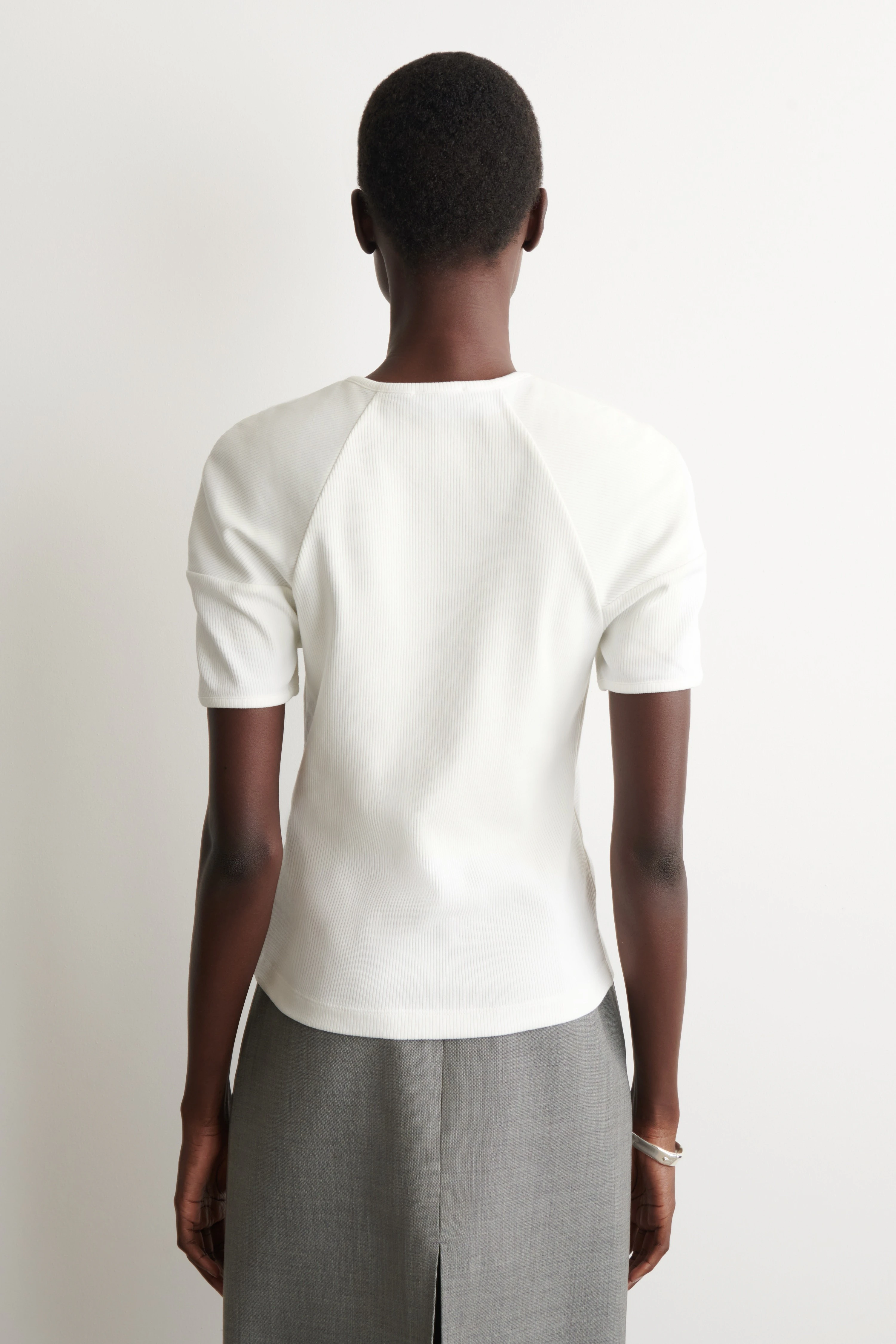 ROUNDED RIBBED JERSEY HENLEY TOP