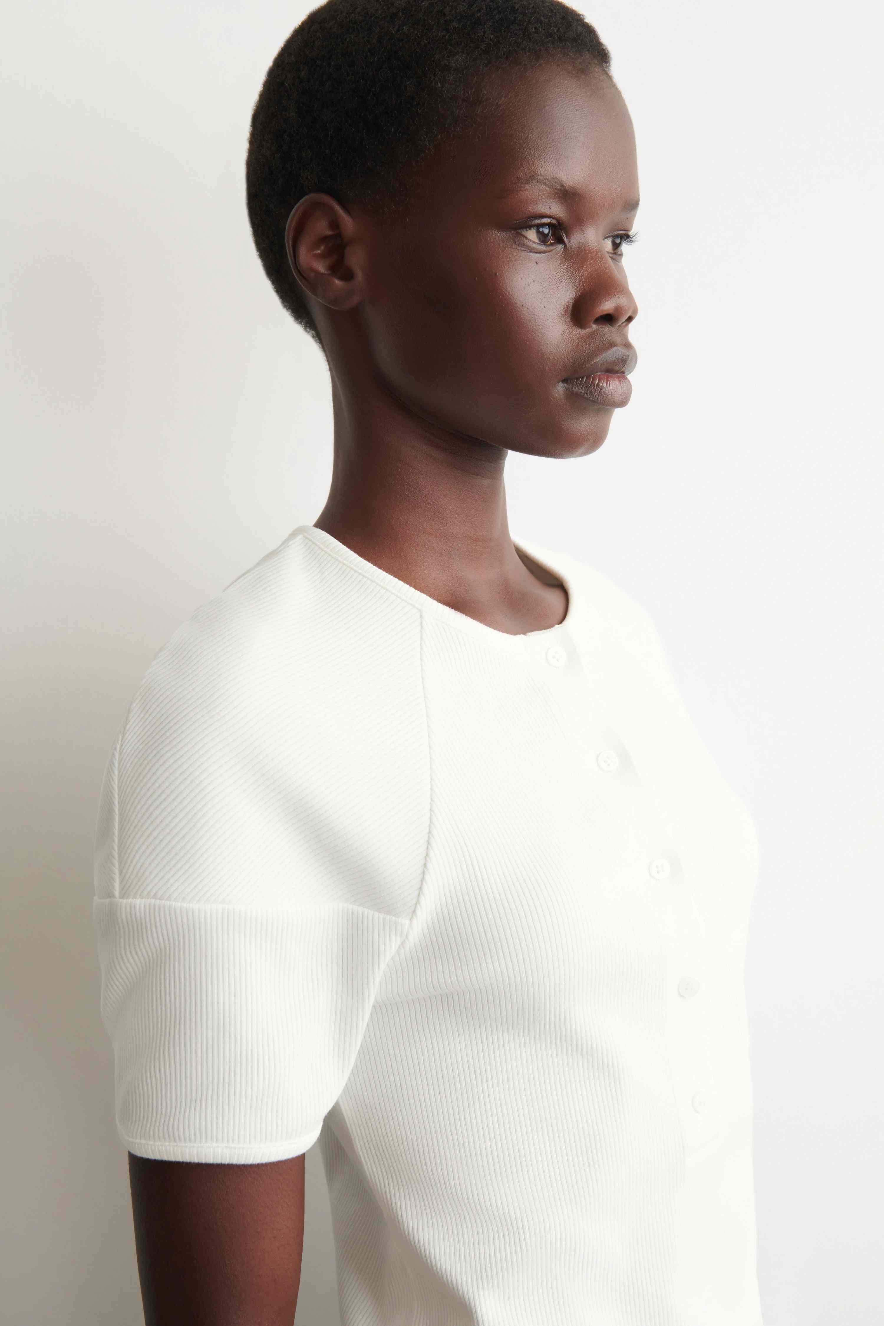 ROUNDED RIBBED JERSEY HENLEY TOP - 4