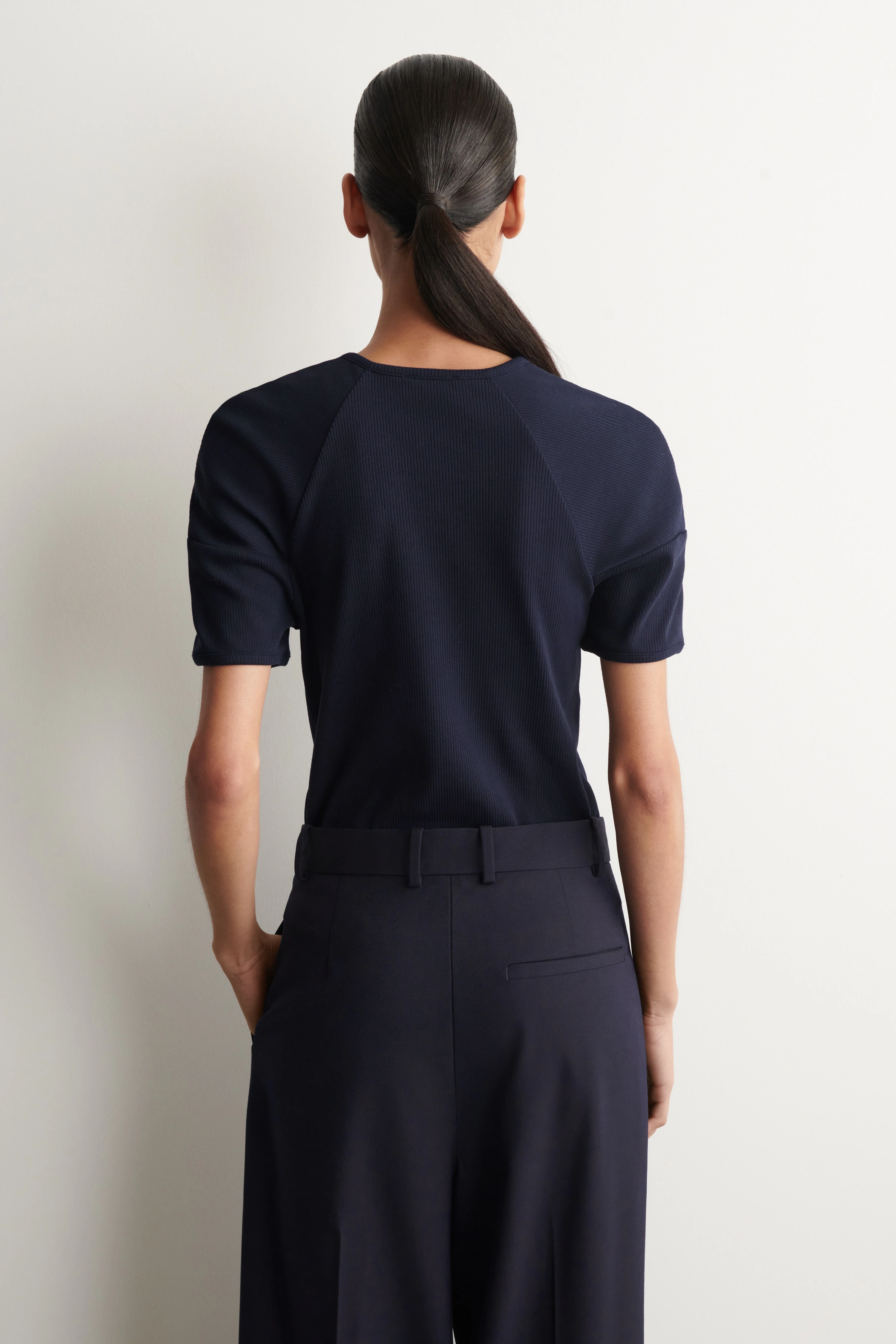 ROUNDED RIBBED JERSEY HENLEY TOP