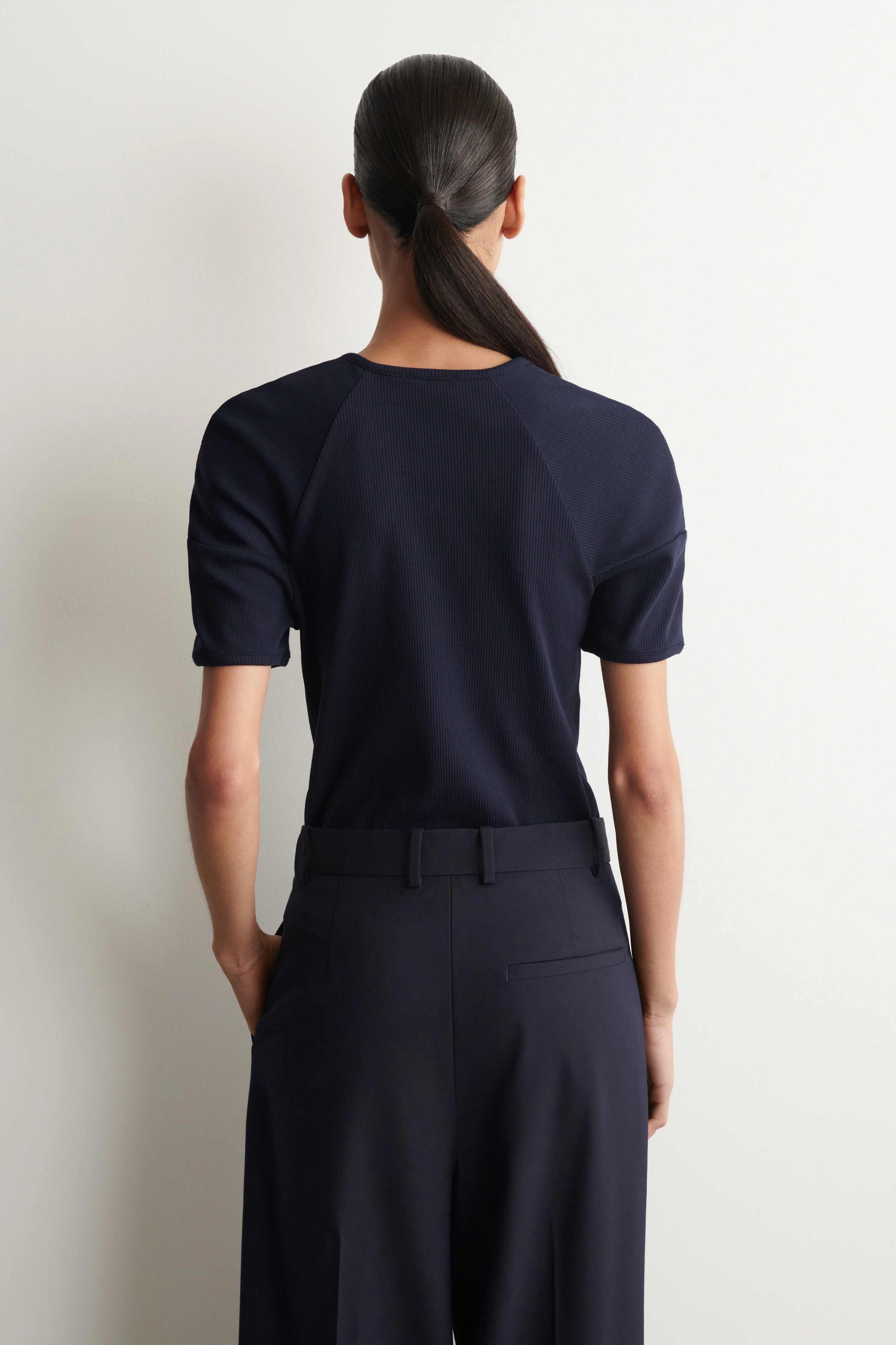 ROUNDED RIBBED JERSEY HENLEY TOP - 2