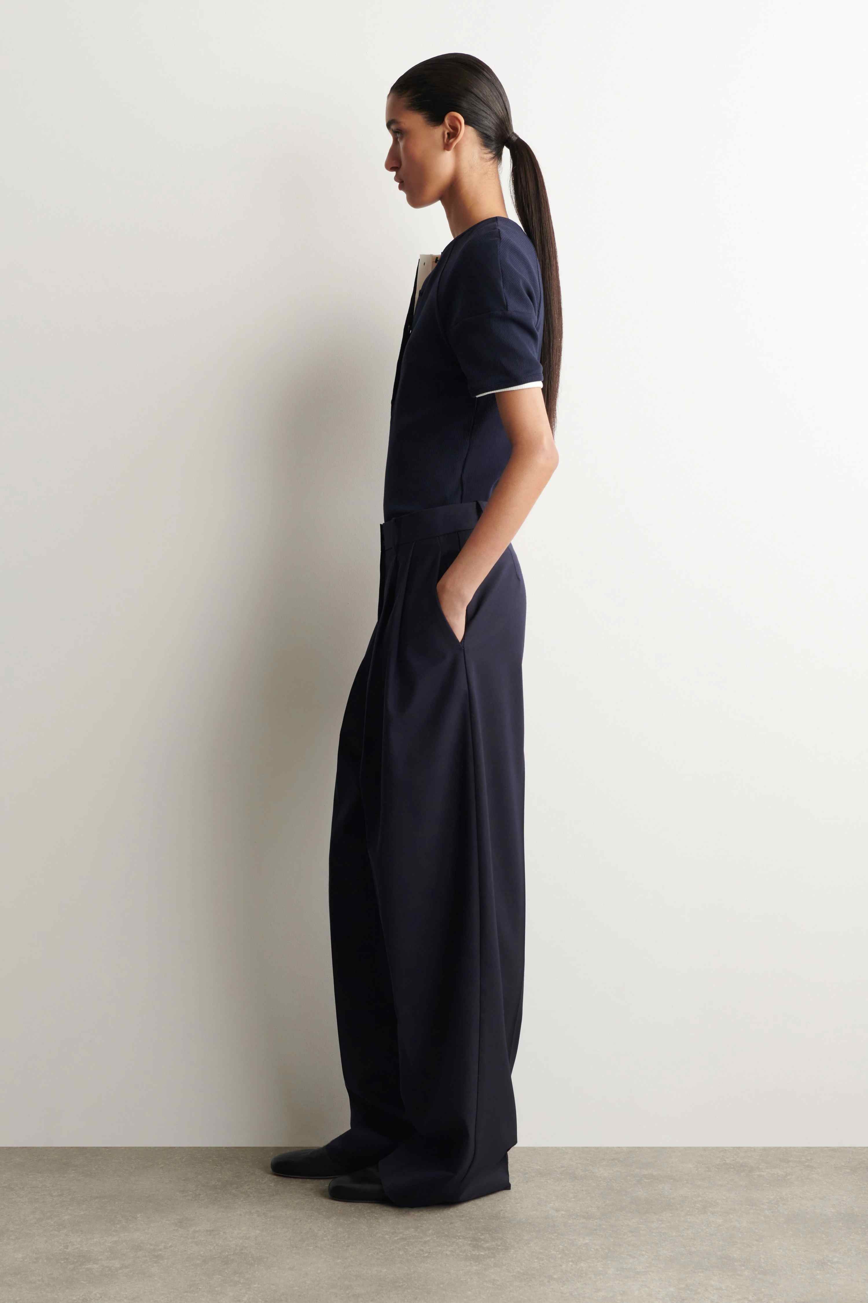 ROUNDED RIBBED JERSEY HENLEY TOP - 4