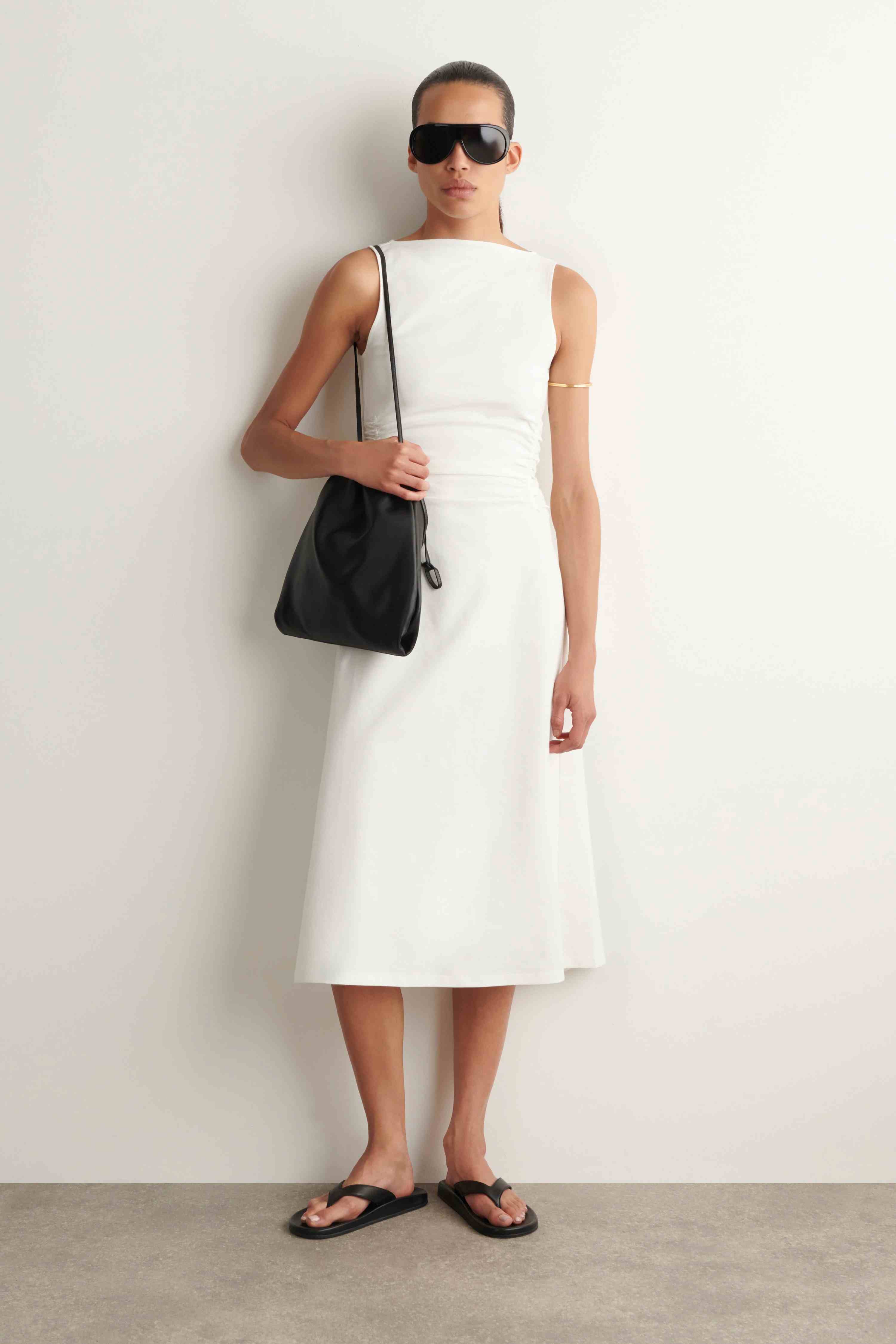 RUCHED-WAIST COTTON-JERSEY MIDI DRESS - 1